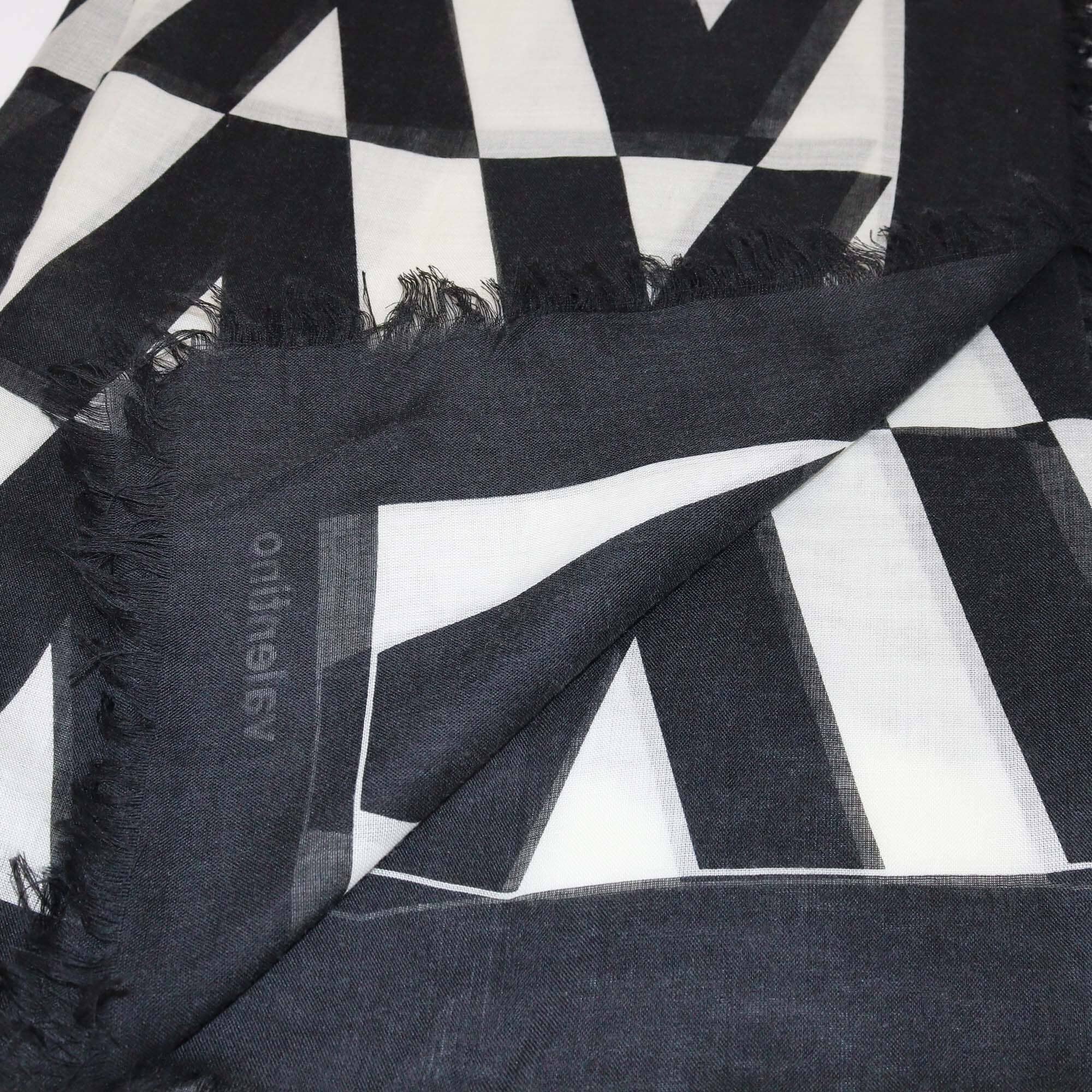 Valentino Black/White Monochrome Cashmere & Silk Fringed Scarf Womens Valentino
