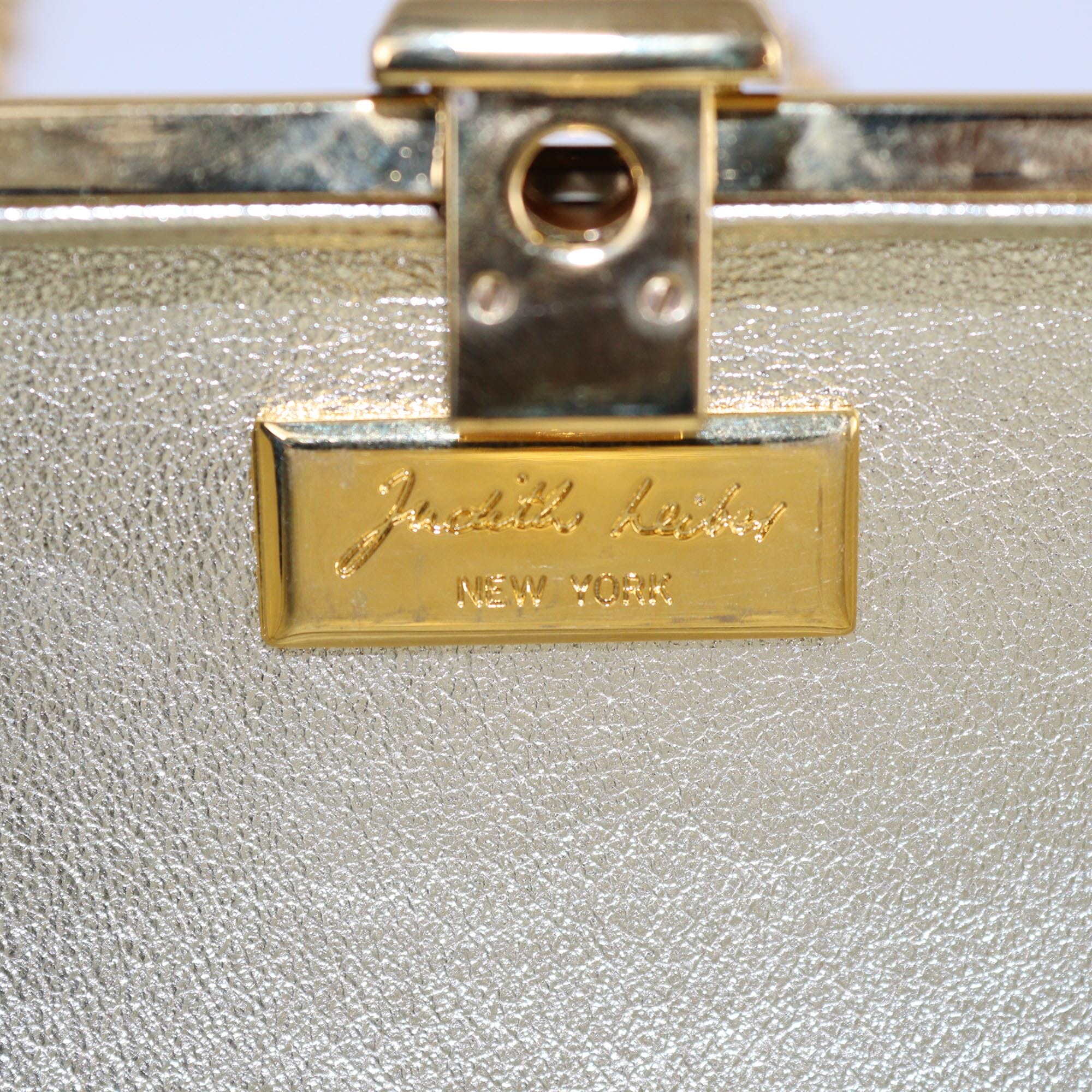 Judith Leiber Gold Tone Crystal Minaudiere Chain Cluth Womens Judith Leiber