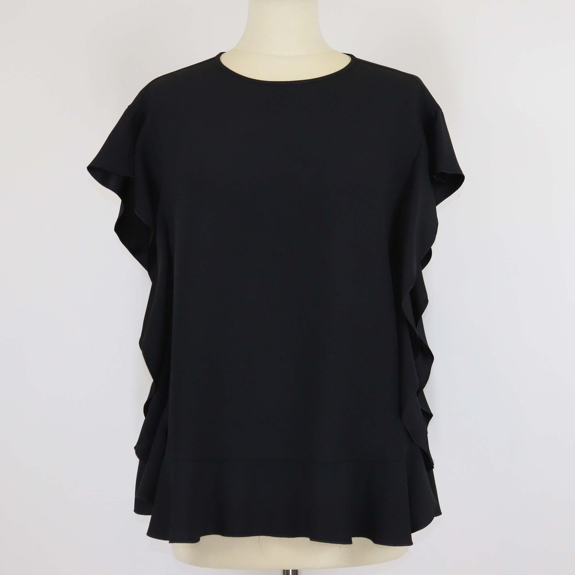 RED Valentino Black Blend Acetate Ruffle Edge Sleeveless Top