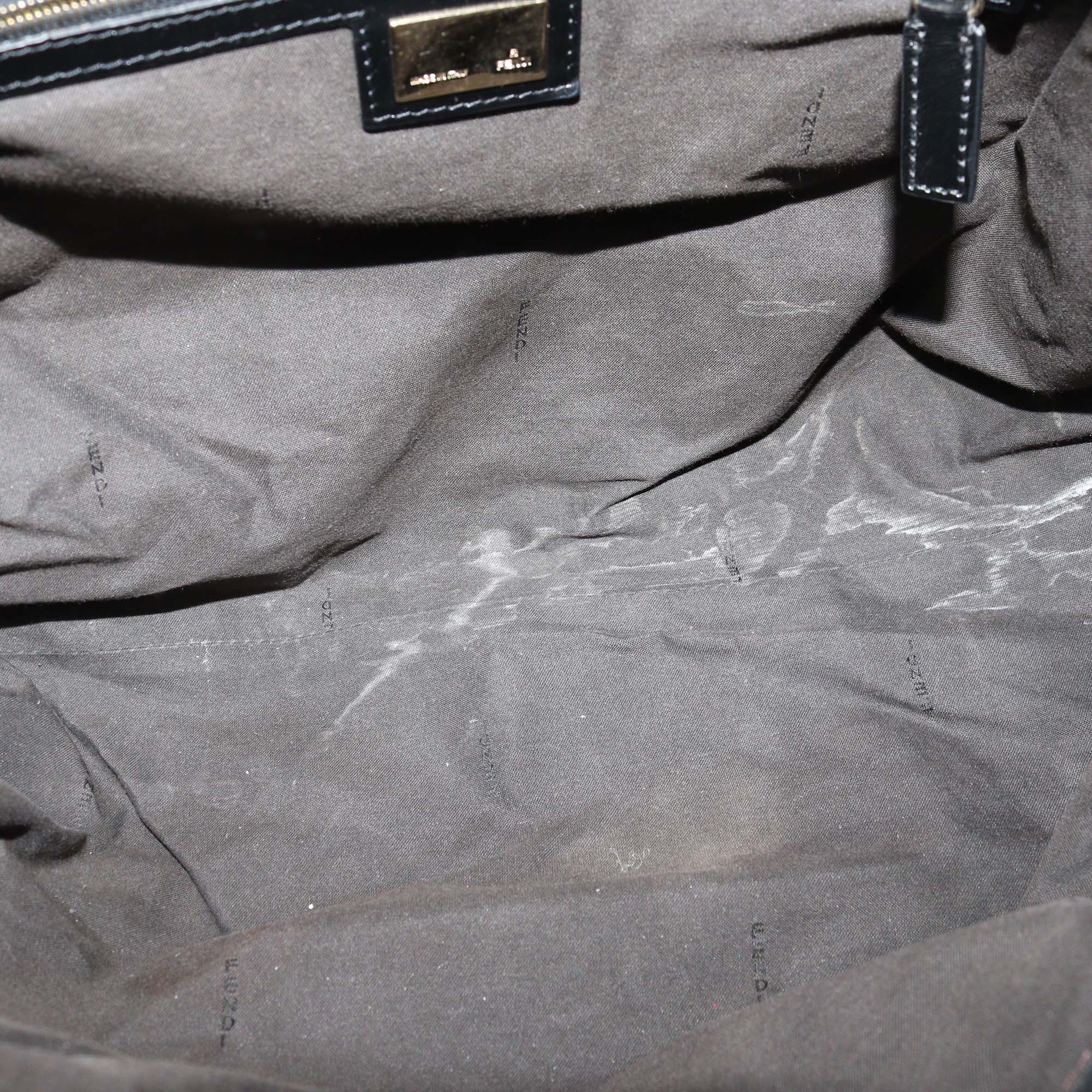 Fendi Black Zucca Canvas and Patent Leather Large Chef Tote