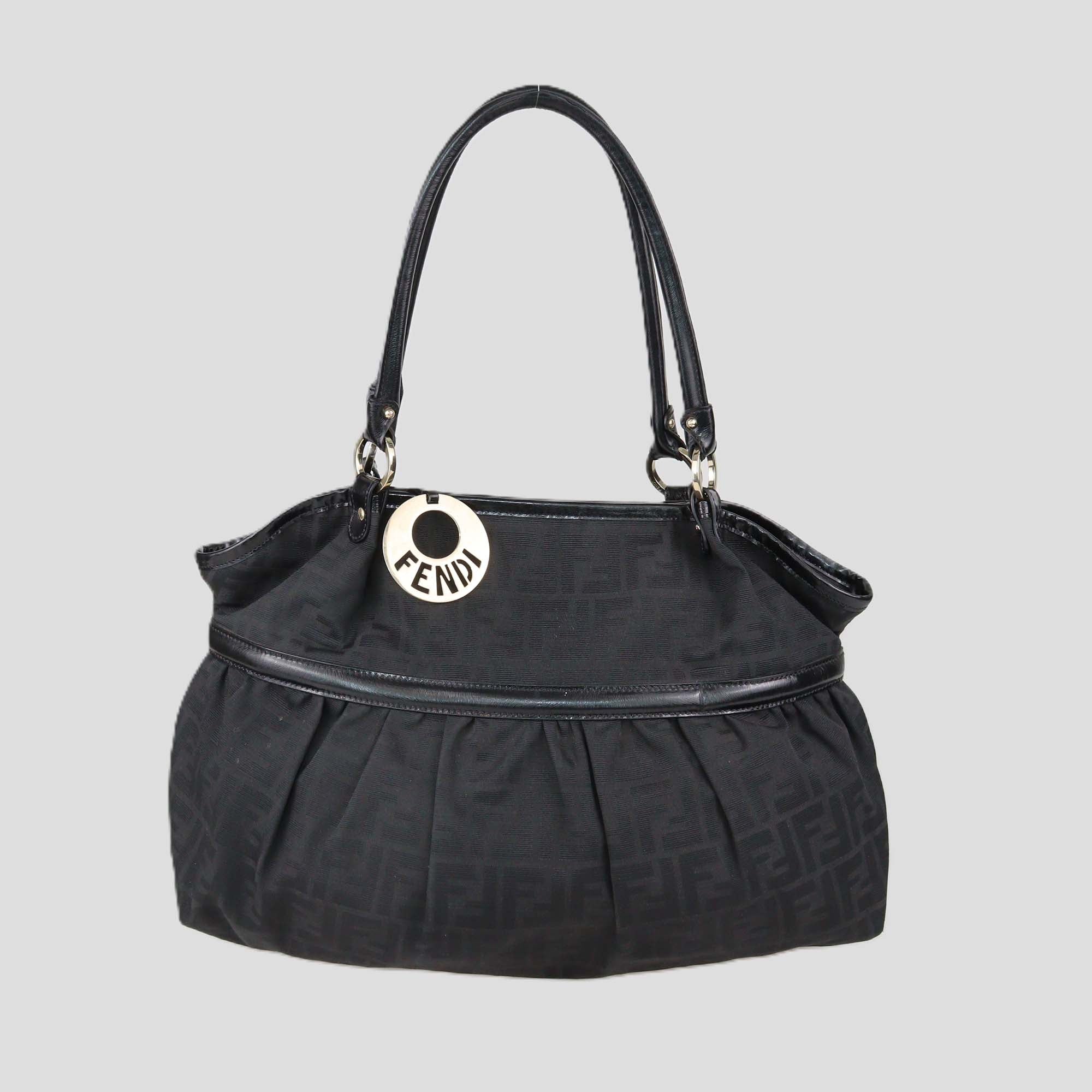 Fendi Black Zucca Canvas and Patent Leather Large Chef Tote