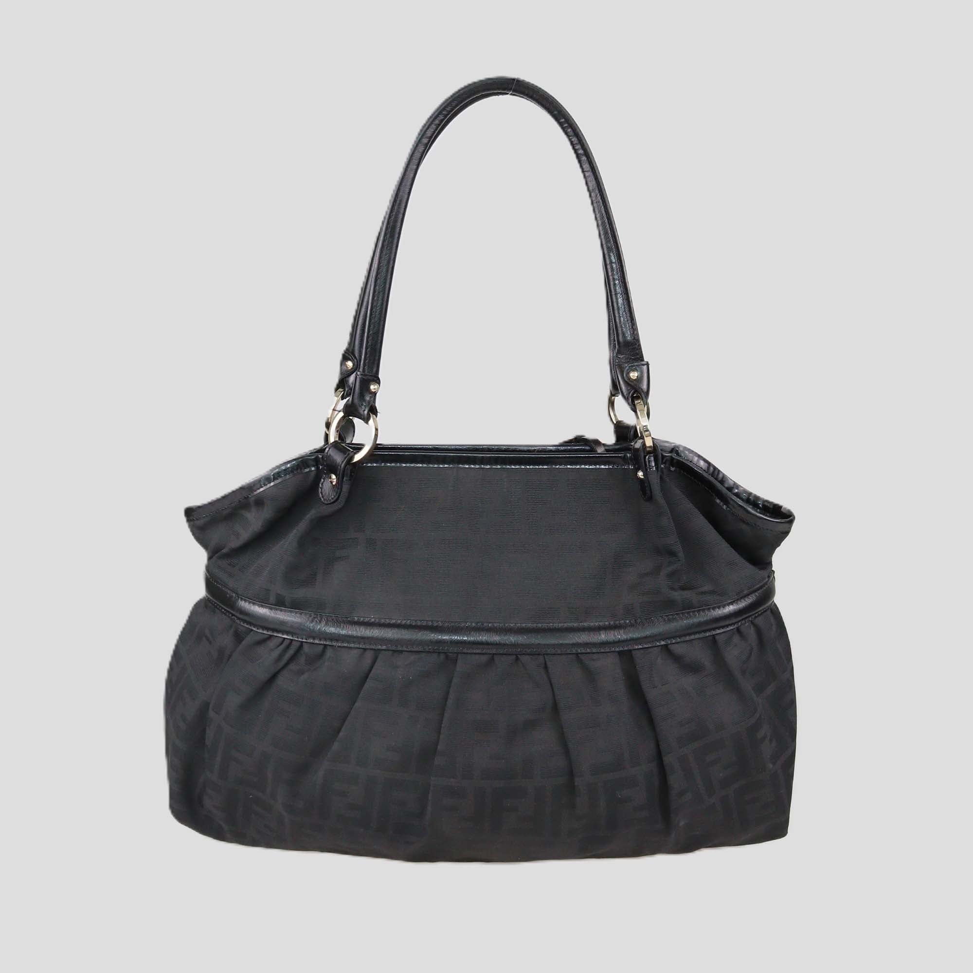 Fendi Black Zucca Canvas and Patent Leather Large Chef Tote