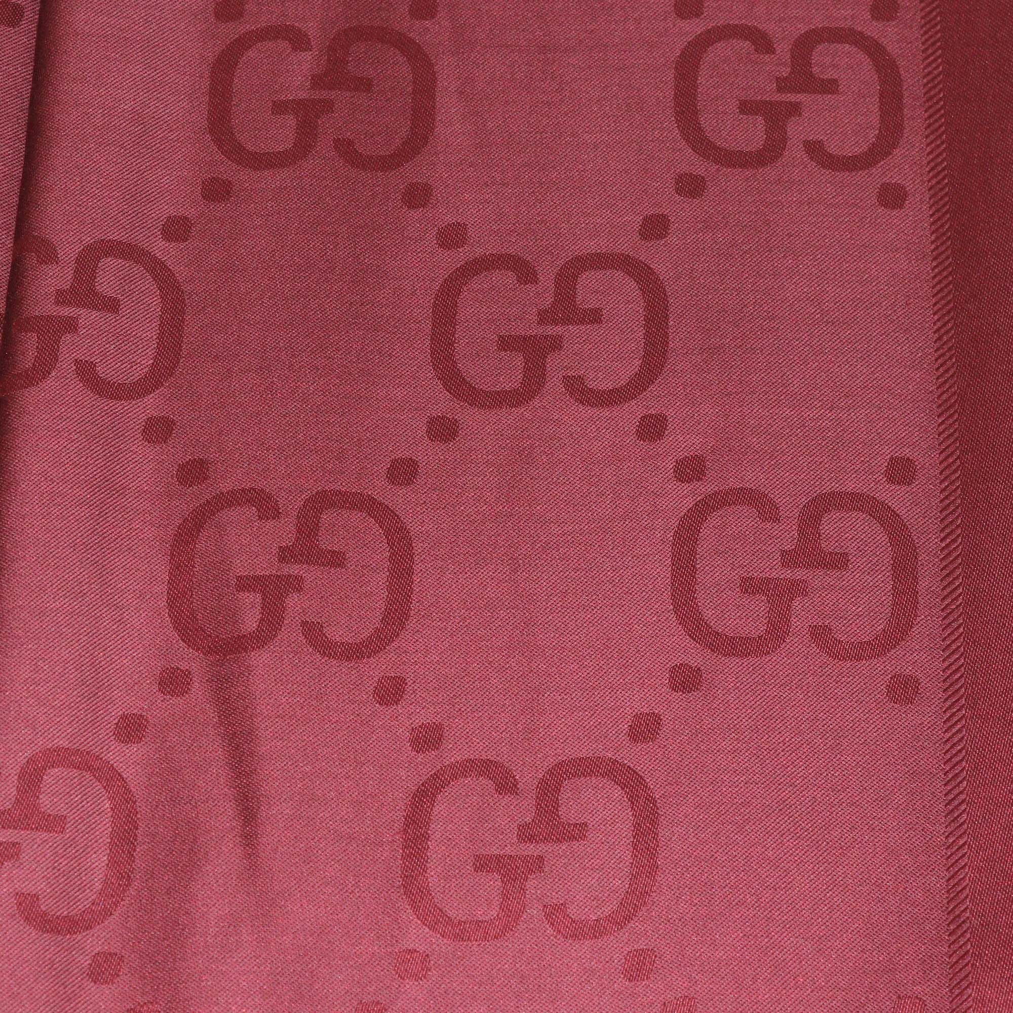 Gucci Dark Red GG Jacquard Silk Wool Shawl Womens Gucci