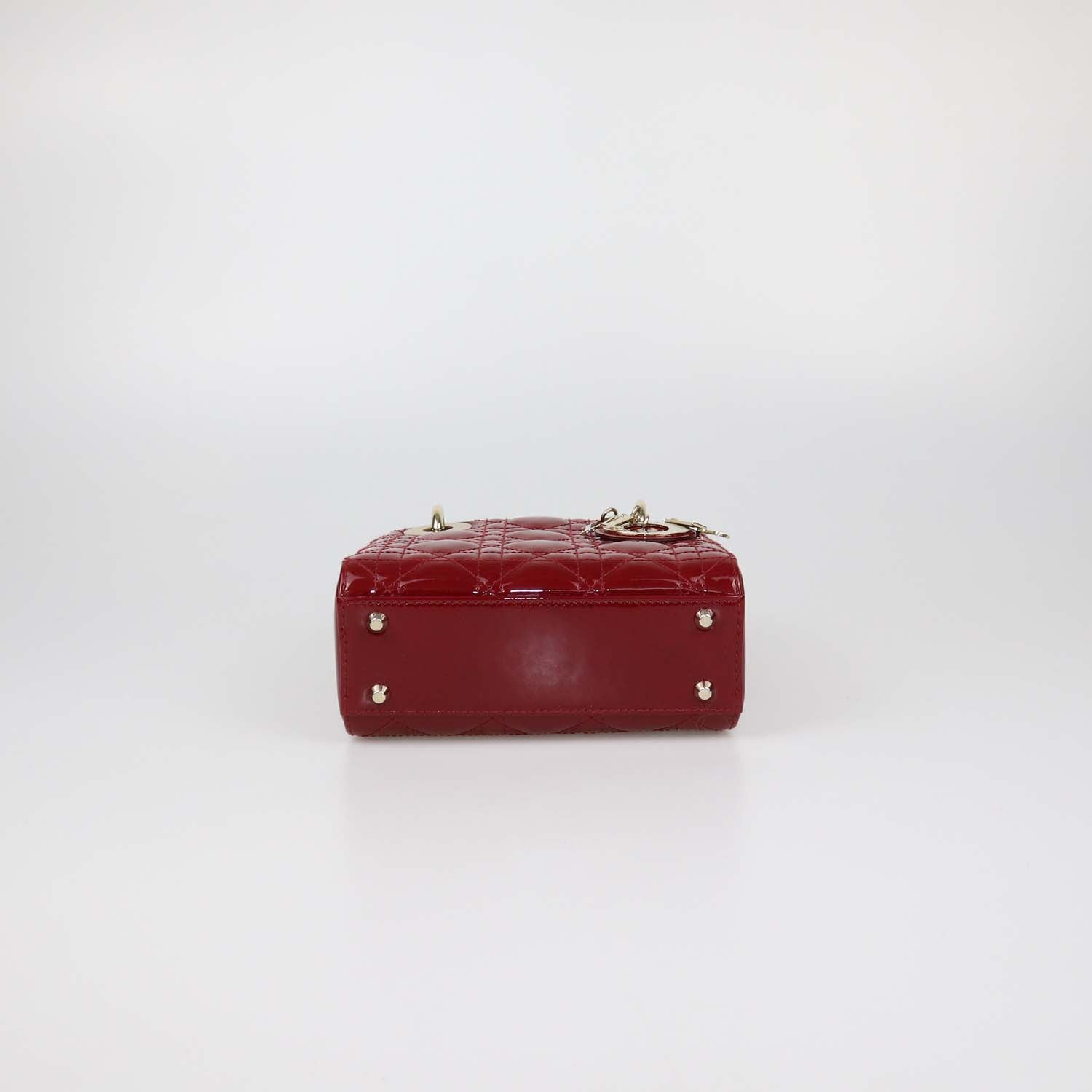 Christian Dior Red Patent Leather Cannage Mini Lady Dior Tote