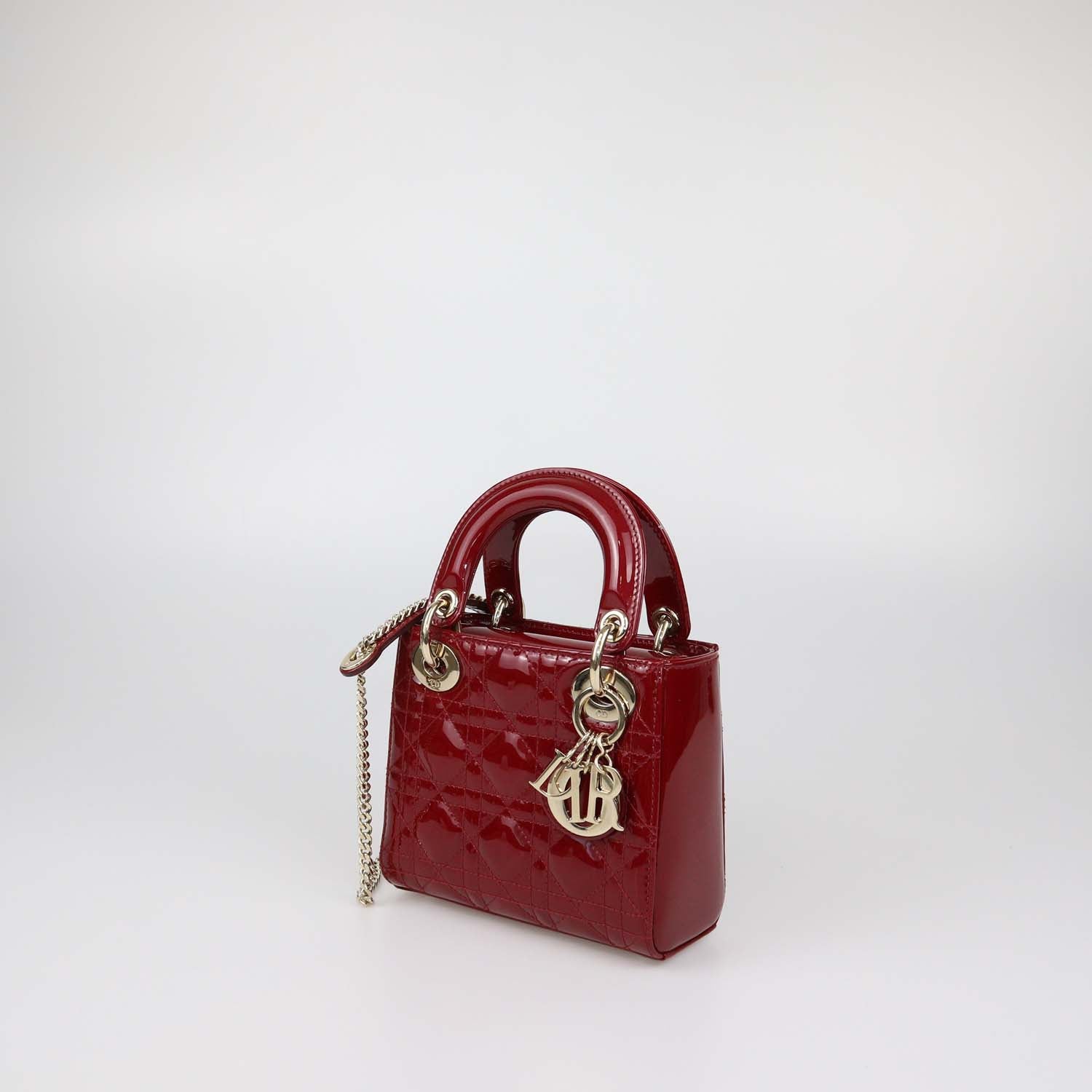 Christian Dior Red Patent Leather Cannage Mini Lady Dior Tote
