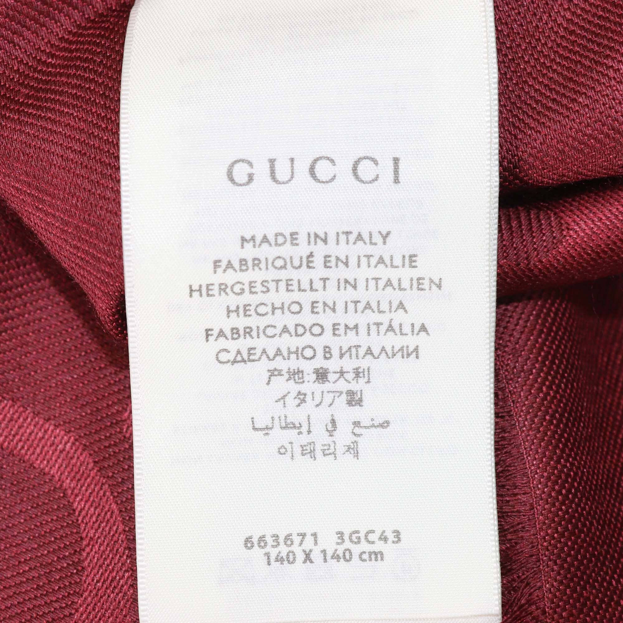 Gucci Dark Red GG Jacquard Silk Wool Shawl Womens Gucci