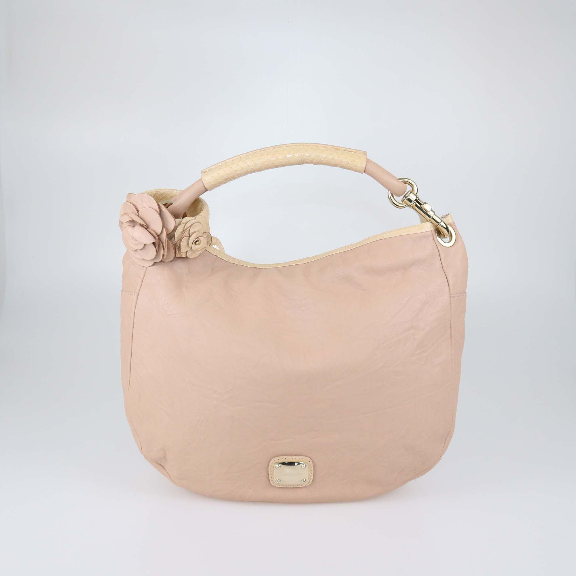 Jimmy Choo Beige Leather Textured Leather and Snake Leather Small Sky Bangle Hobo