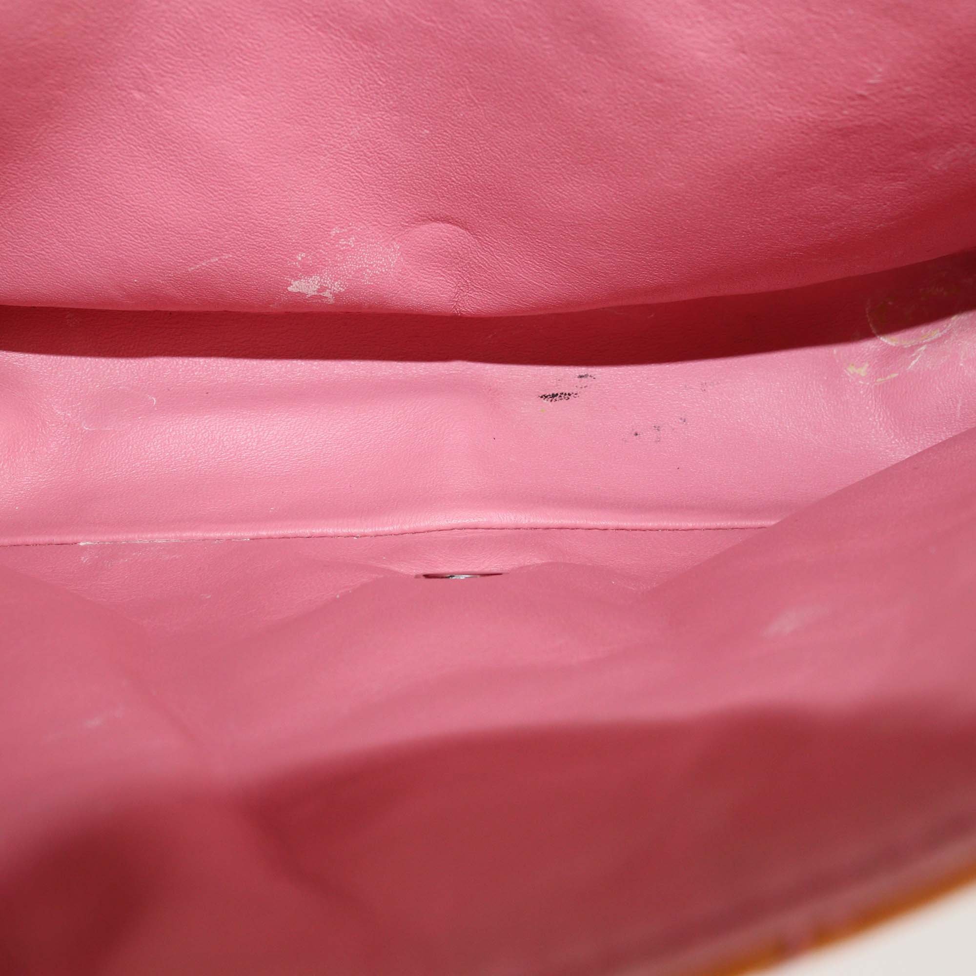 Chanel Orange Chevron Patent Leather Jumbo Classic Single Flap Bag