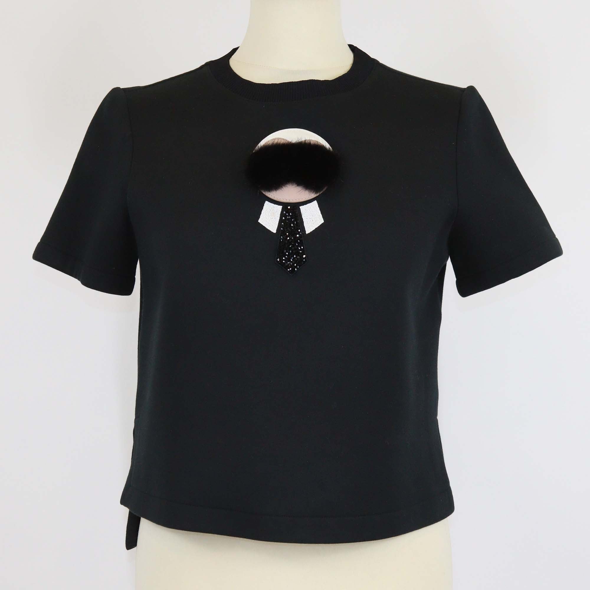 Fendi Black Blend Cotton Karlito Patch T-Shirt