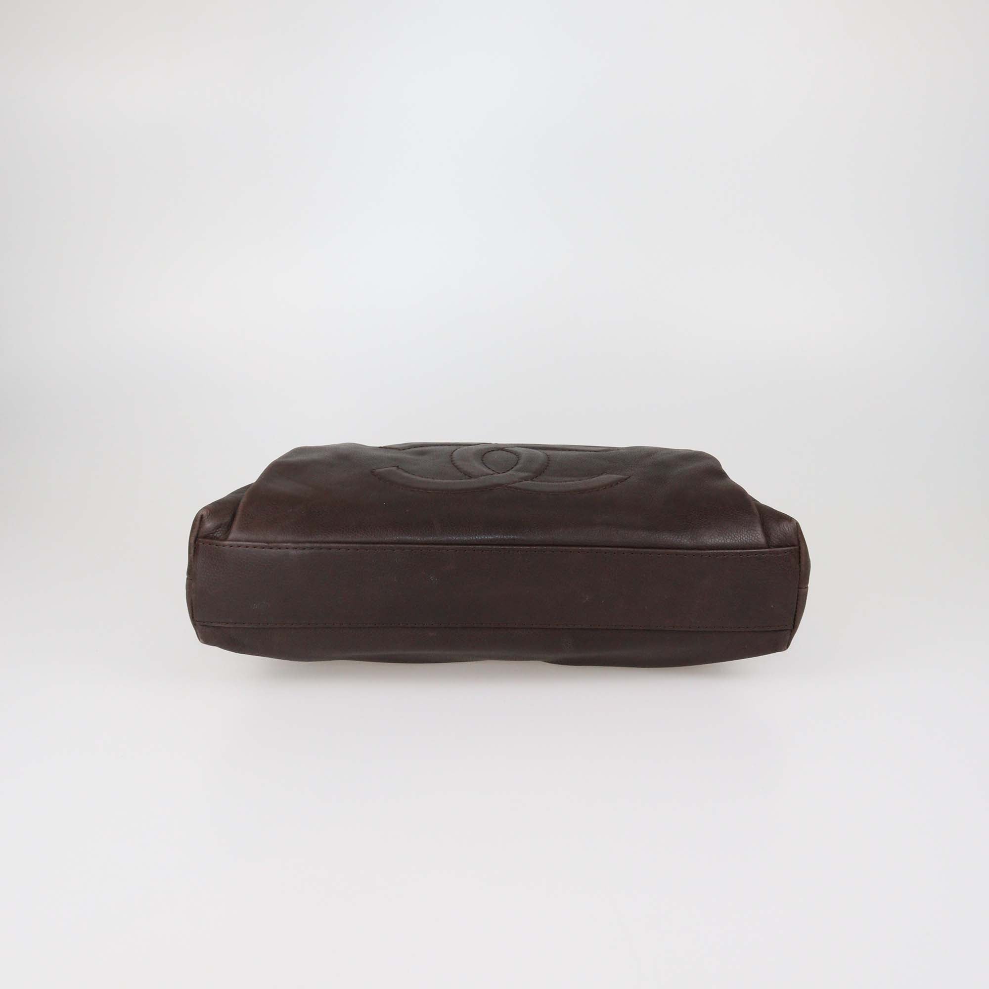 Chanel Dark Brown Leather Tuck Tote