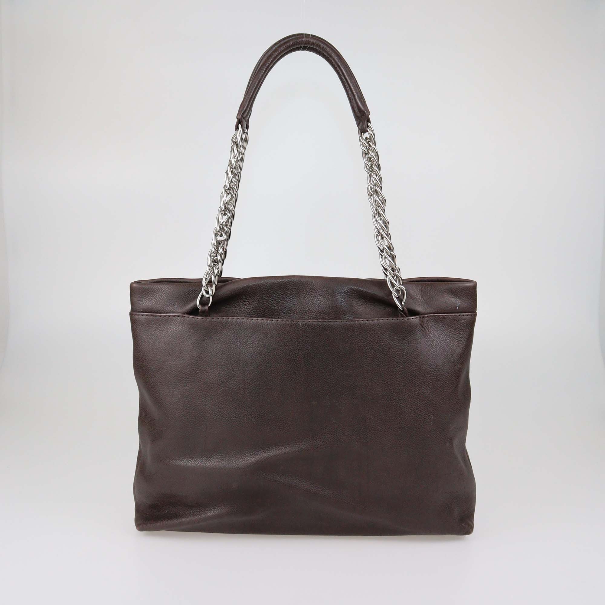 Chanel Dark Brown Leather Tuck Tote