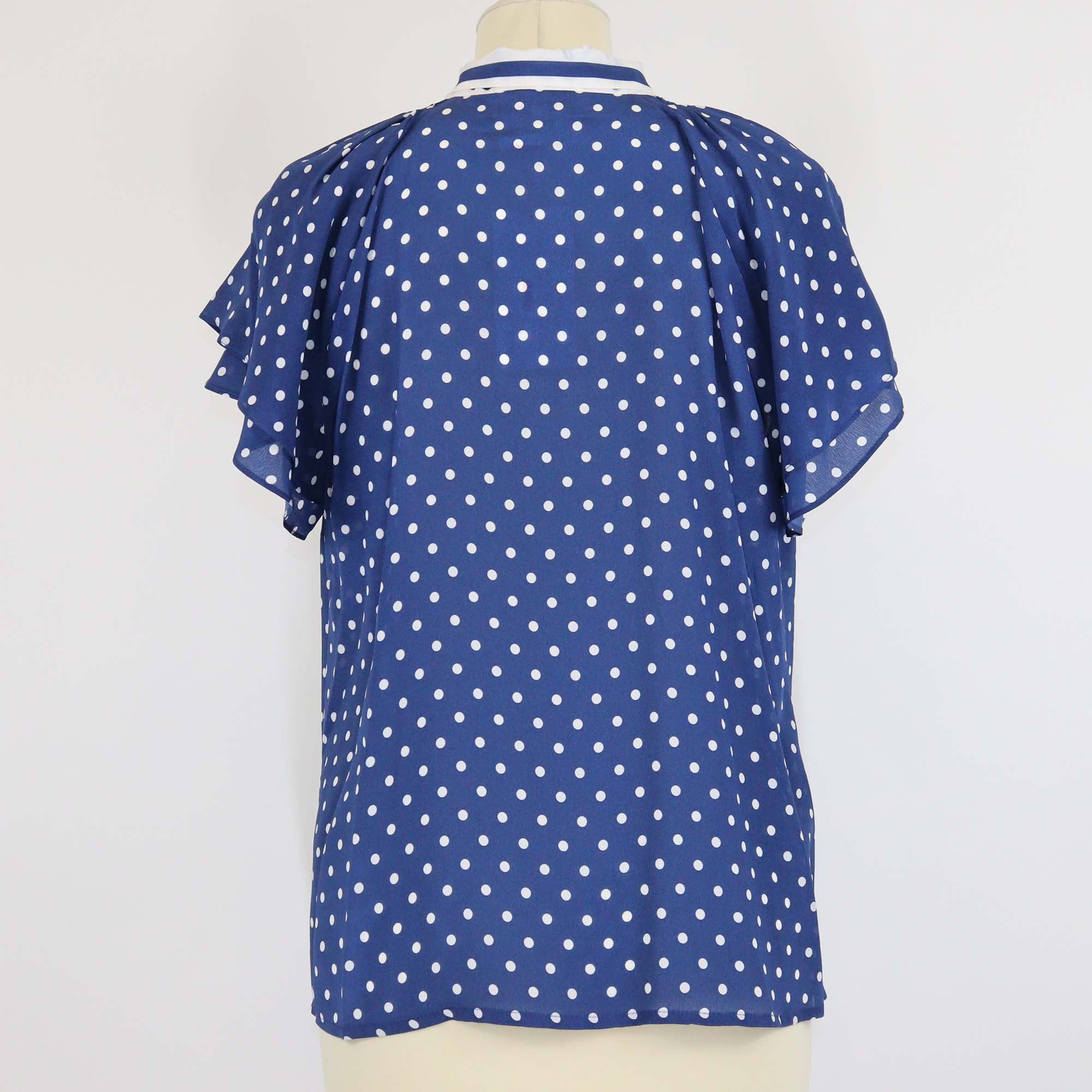 Maison Common White/Blue Silk Polka Dot By The Sea Neck Tie Blouse