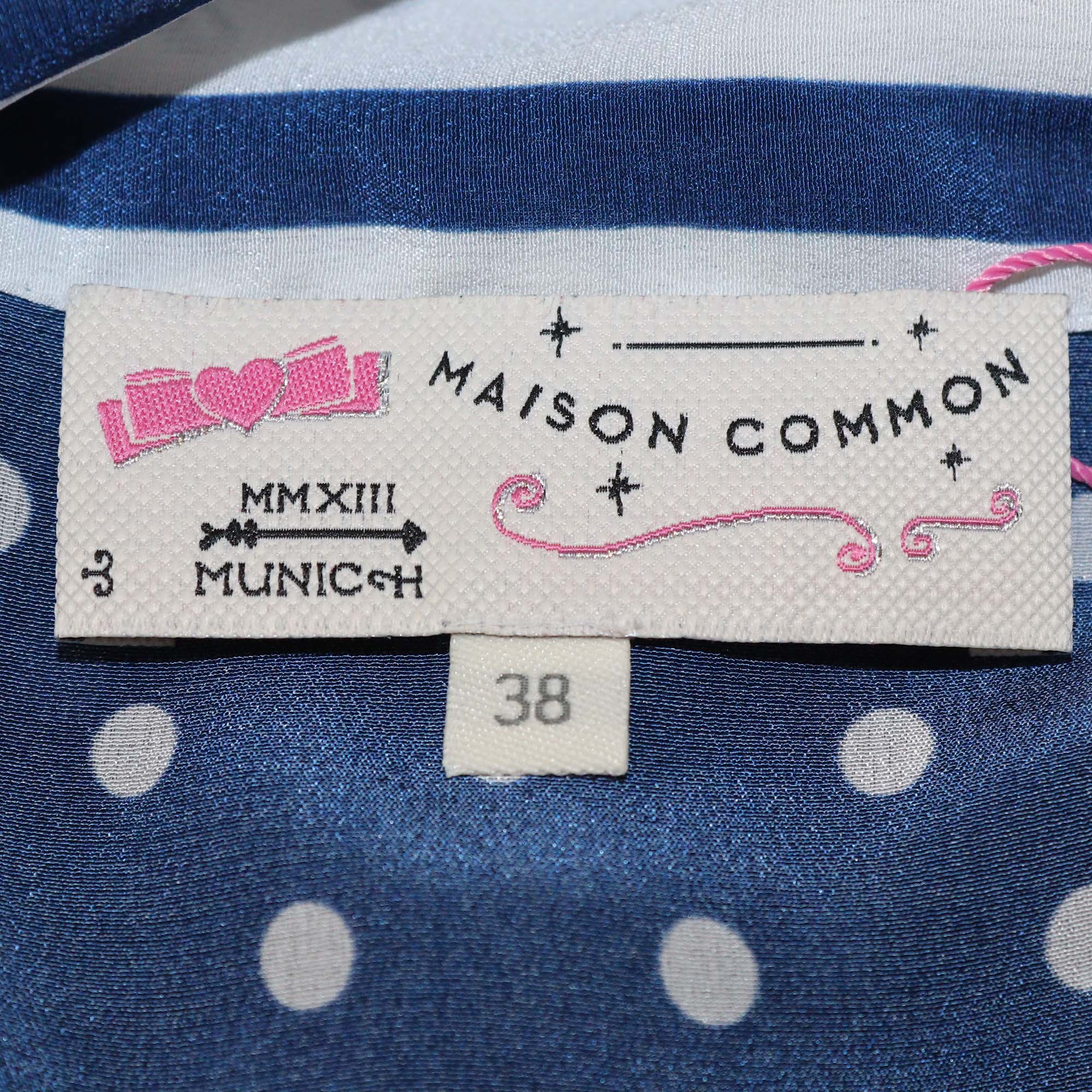 Maison Common White/Blue Silk Polka Dot By The Sea Neck Tie Blouse
