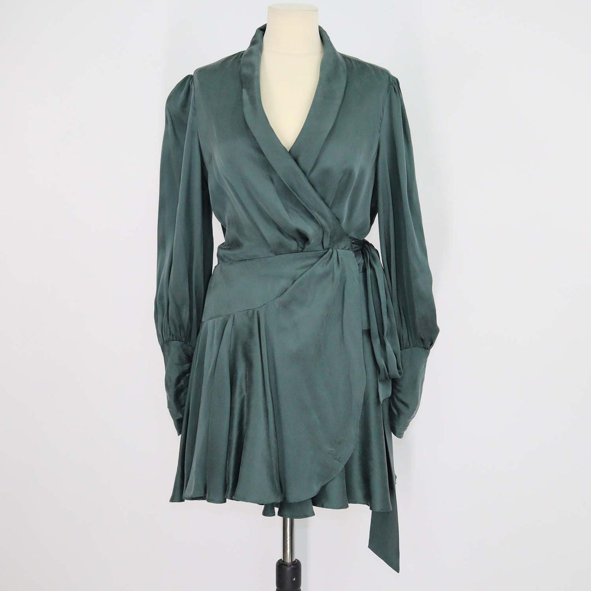 Zimmermann Dark Green Silk Flared Mini Wrap Dress