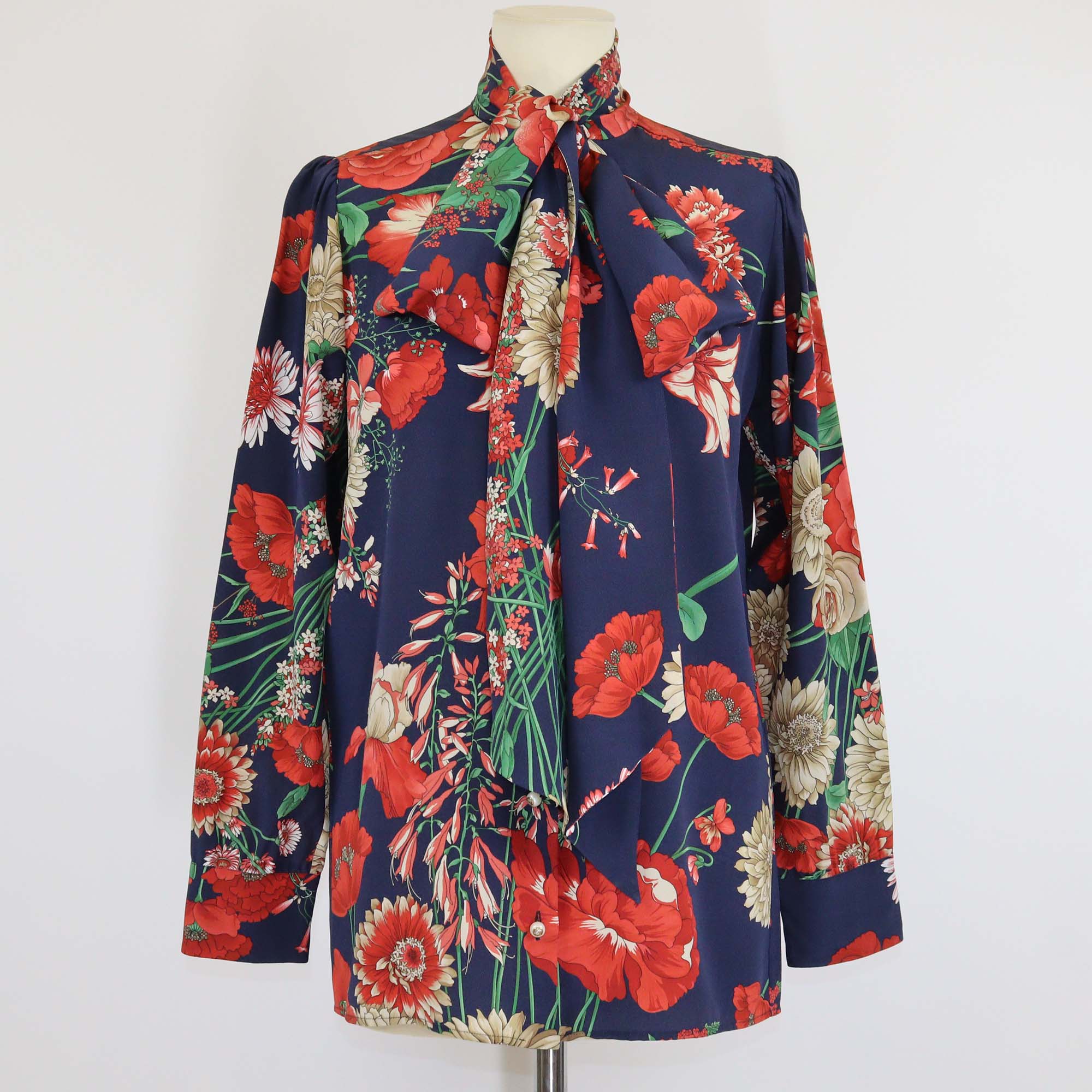 Gucci Blue/Red Spring Bouquet Print Long Sleeve Shirt