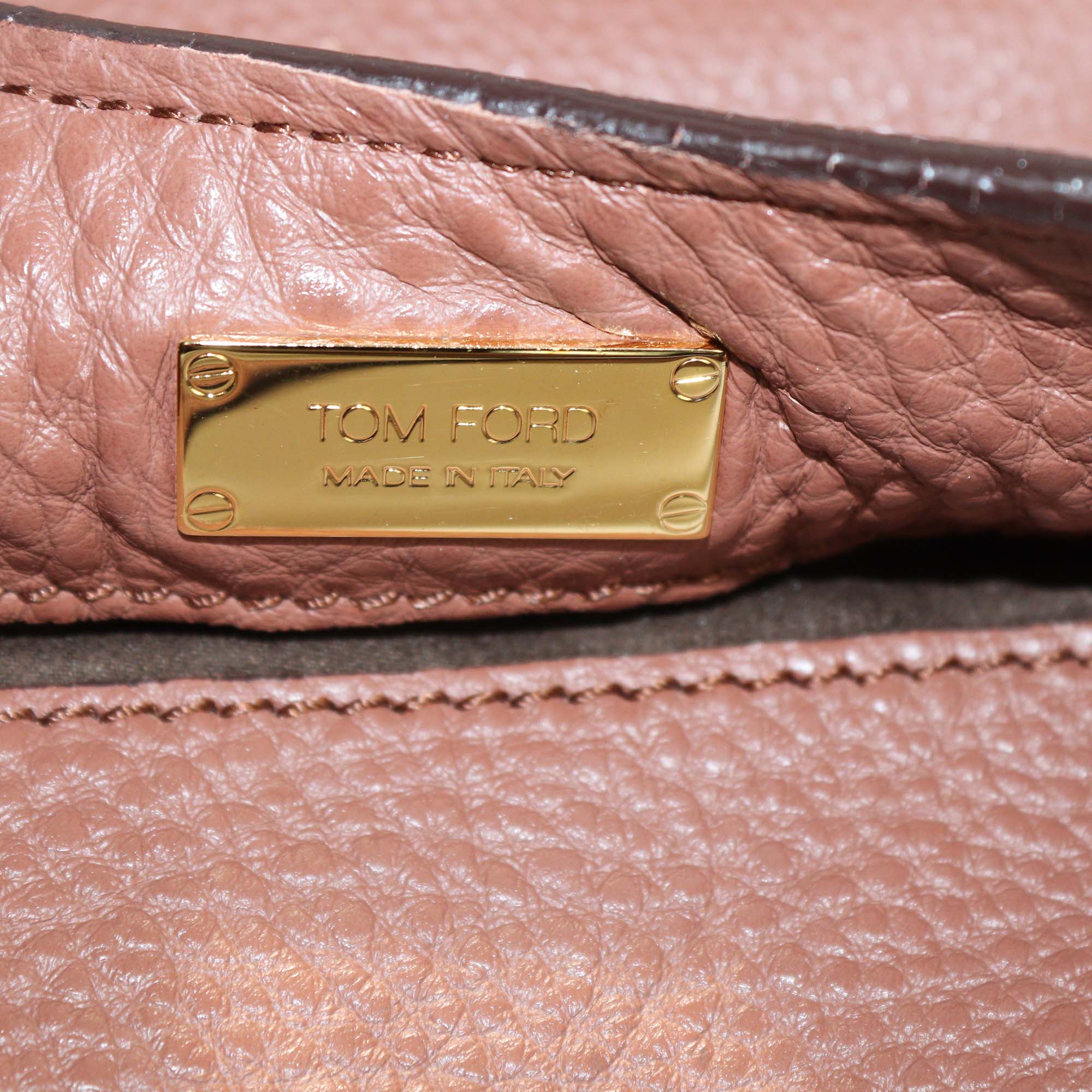 Tom Ford Brown Leather Large Foldover Alix Bag