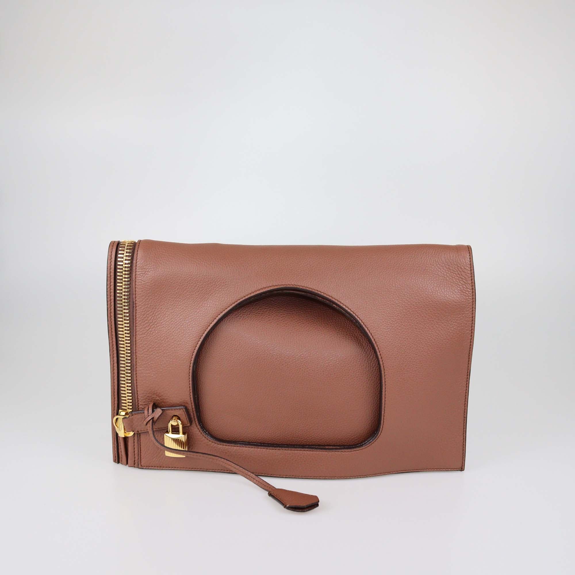 Tom Ford Brown Leather Large Foldover Alix Bag