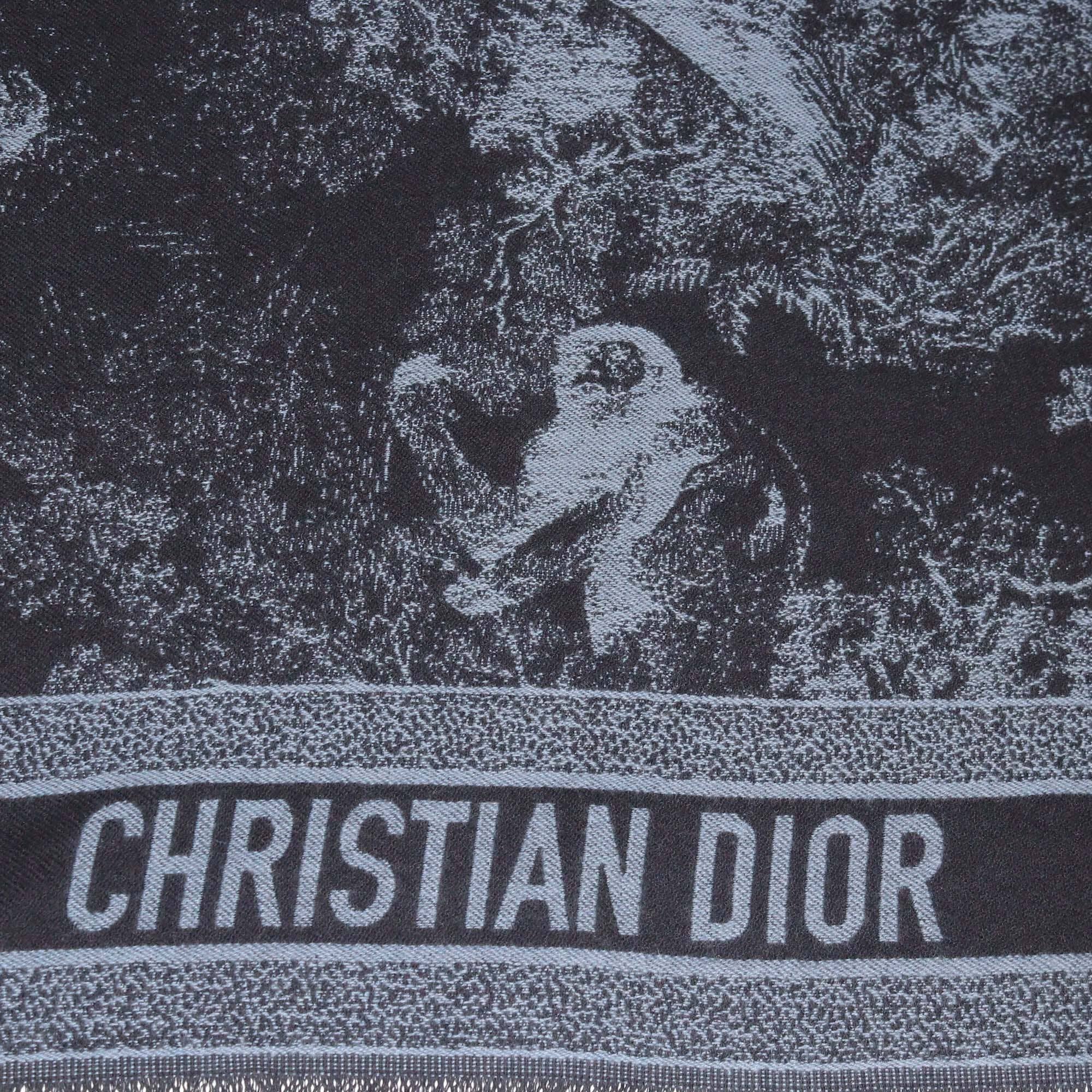 Christian Dior Navy Blue Cotton Blend Toile De Jouy Cashmere Scarf Womens Christian Dior