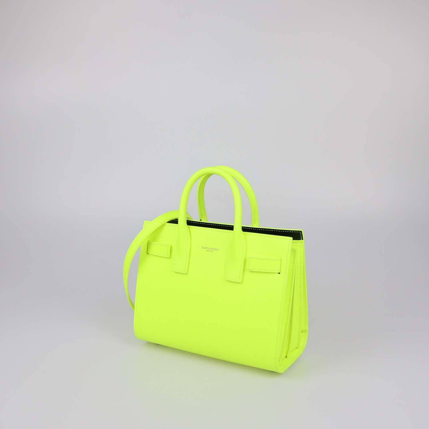 Saint Laurent Neon Green Leather Nano Classic Sac De Jour Tote