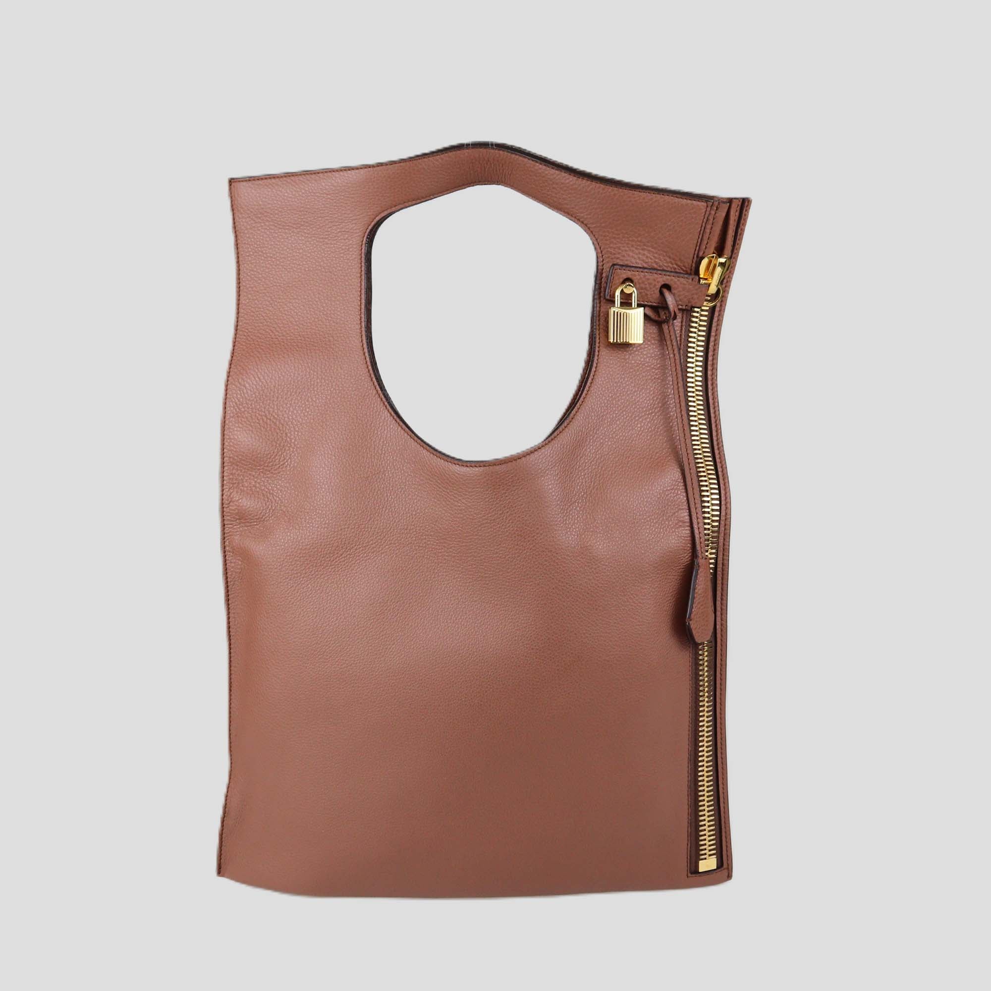 Tom Ford Brown Leather Large Foldover Alix Bag