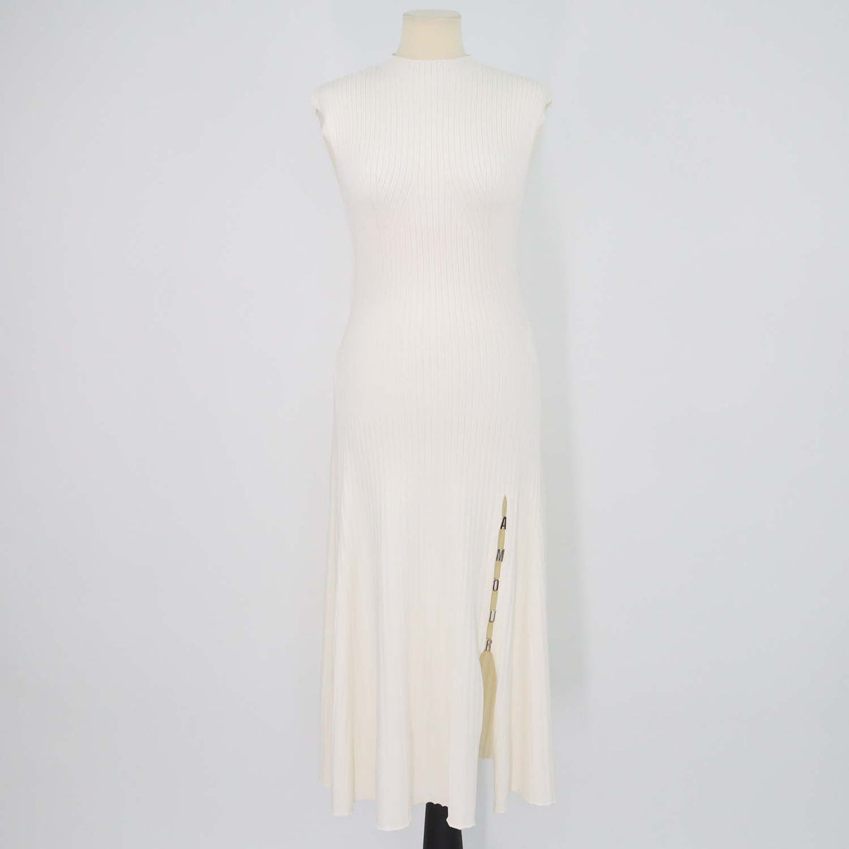 Maje Cream Blend Viscose Rib Knit Amour Sleeveless Midi Dress
