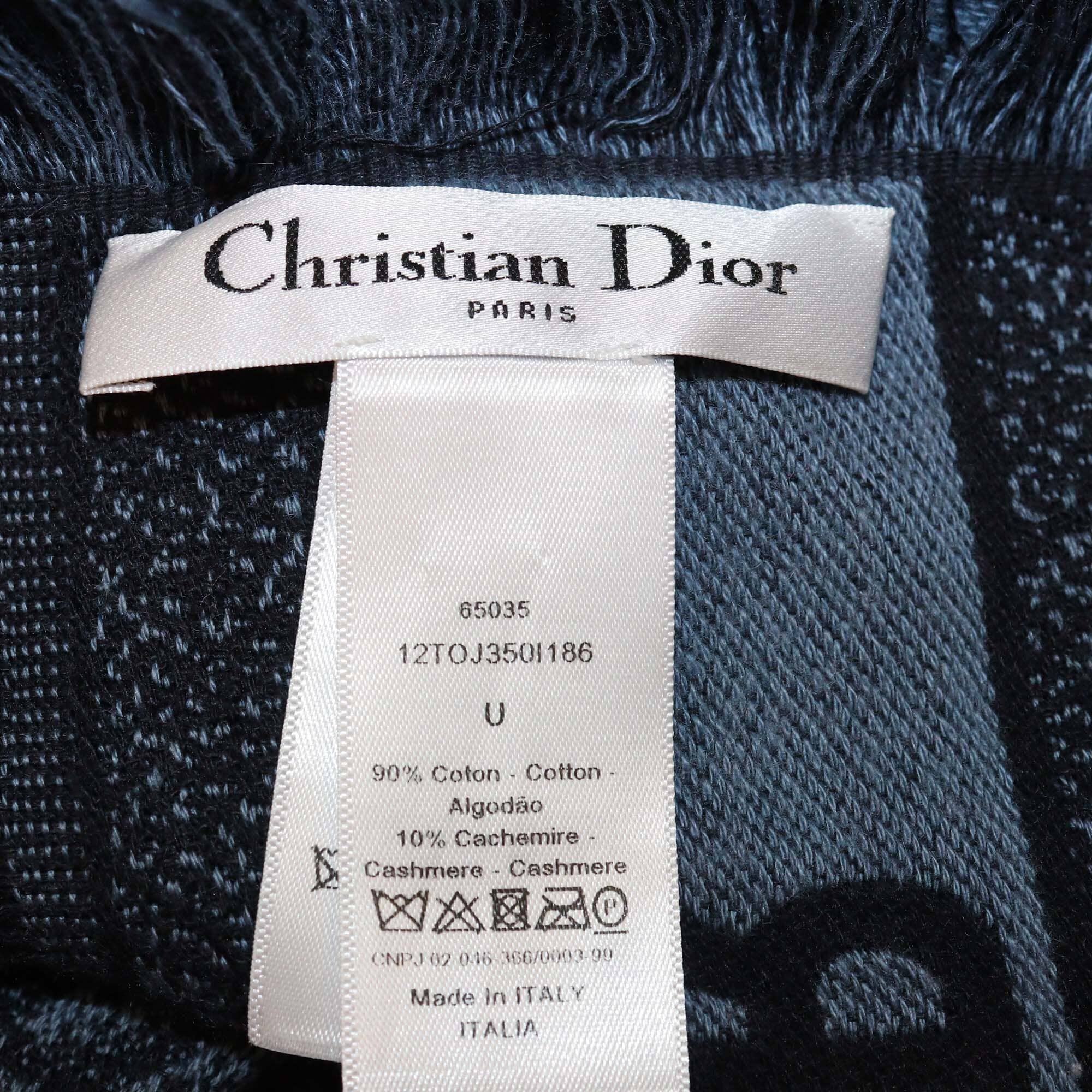 Christian Dior Navy Blue Cotton Blend Toile De Jouy Cashmere Scarf Womens Christian Dior