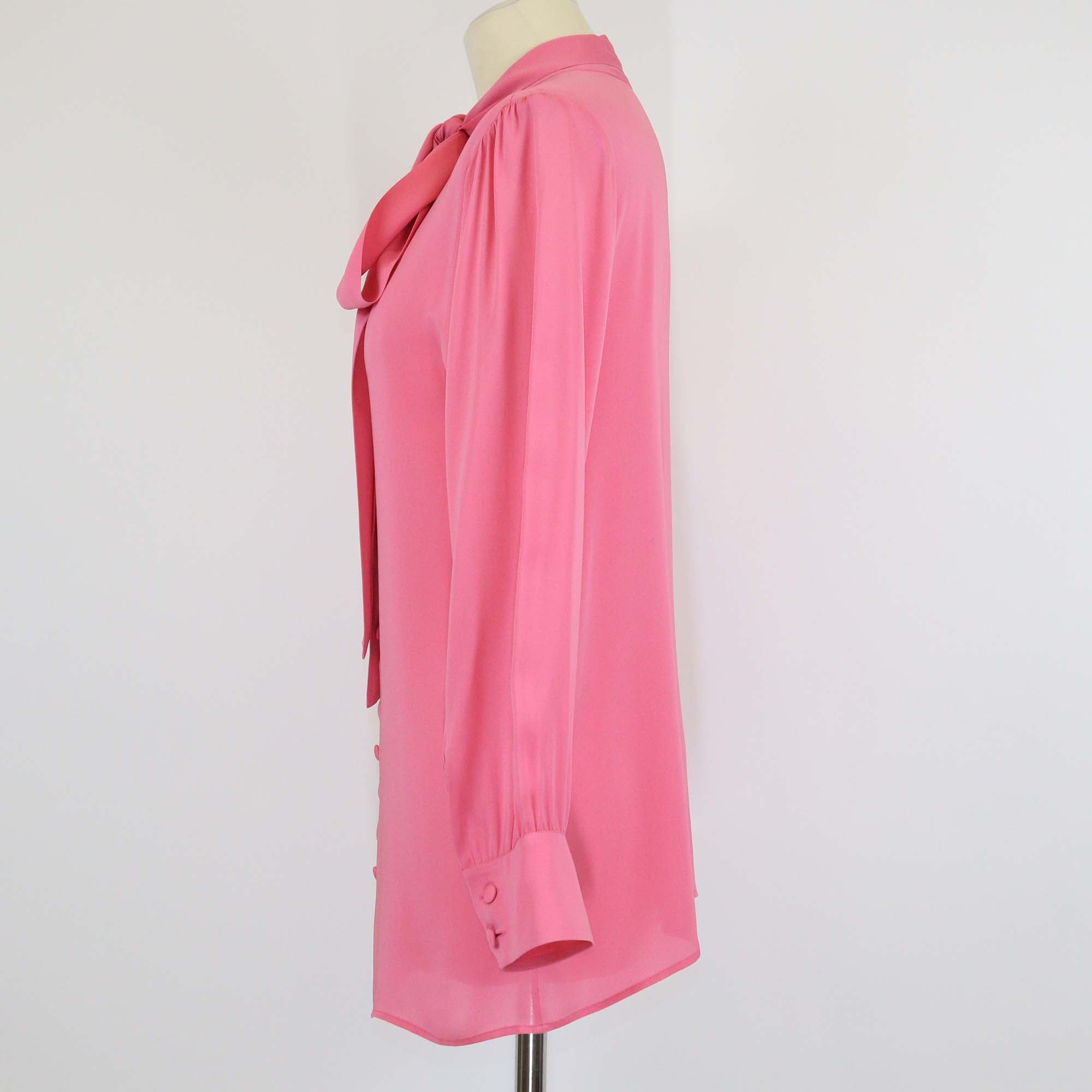 Gucci Pink Coral Silk Satin Long Sleeve Georgette Scarf Shirt