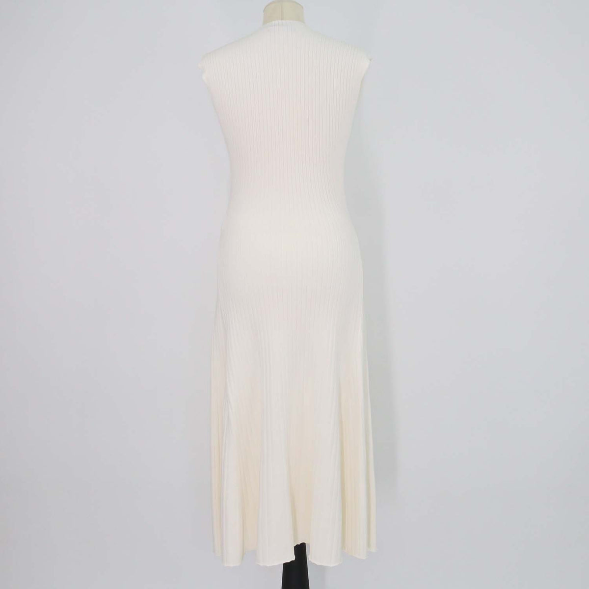 Maje Cream Blend Viscose Rib Knit Amour Sleeveless Midi Dress