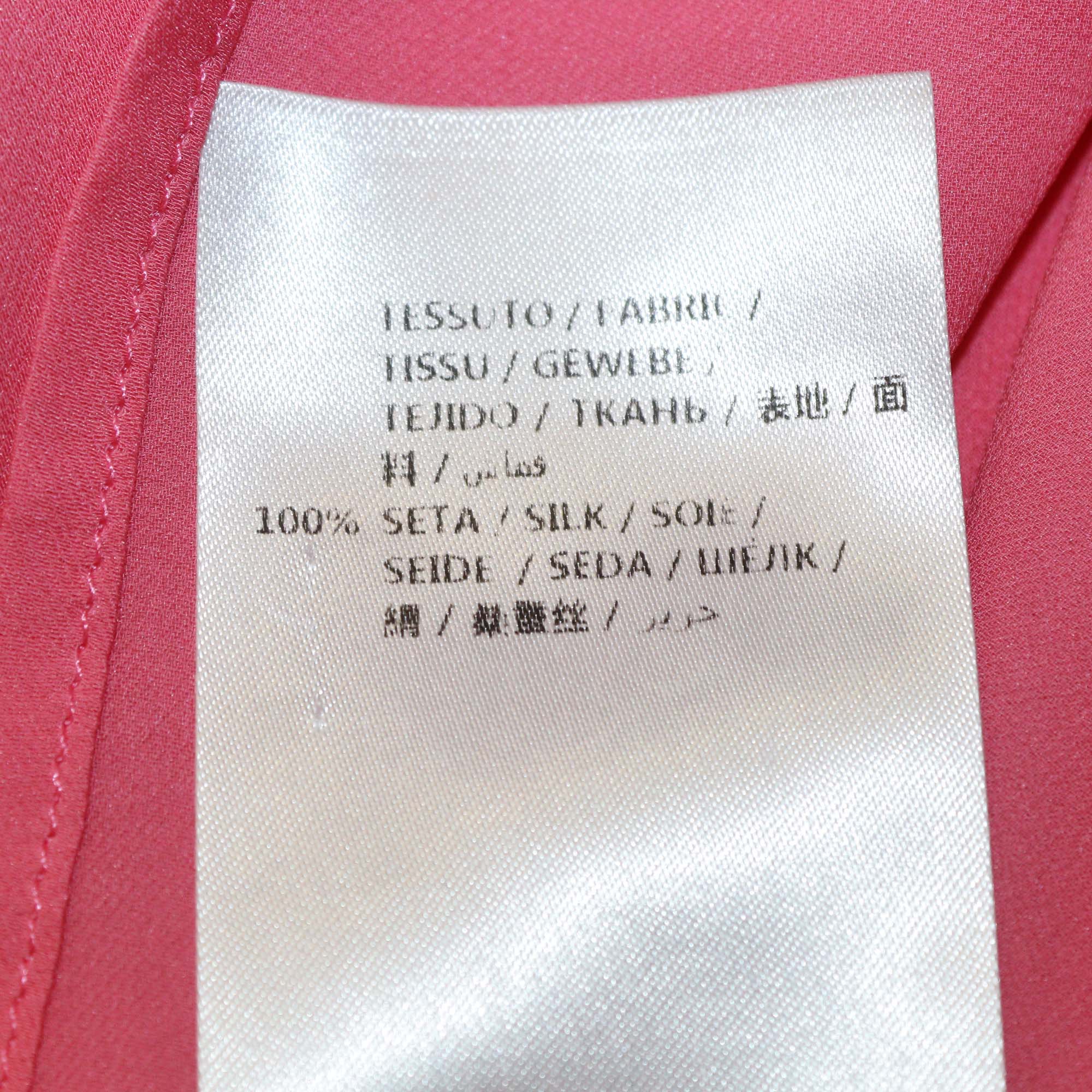 Gucci Pink Coral Silk Satin Long Sleeve Georgette Scarf Shirt