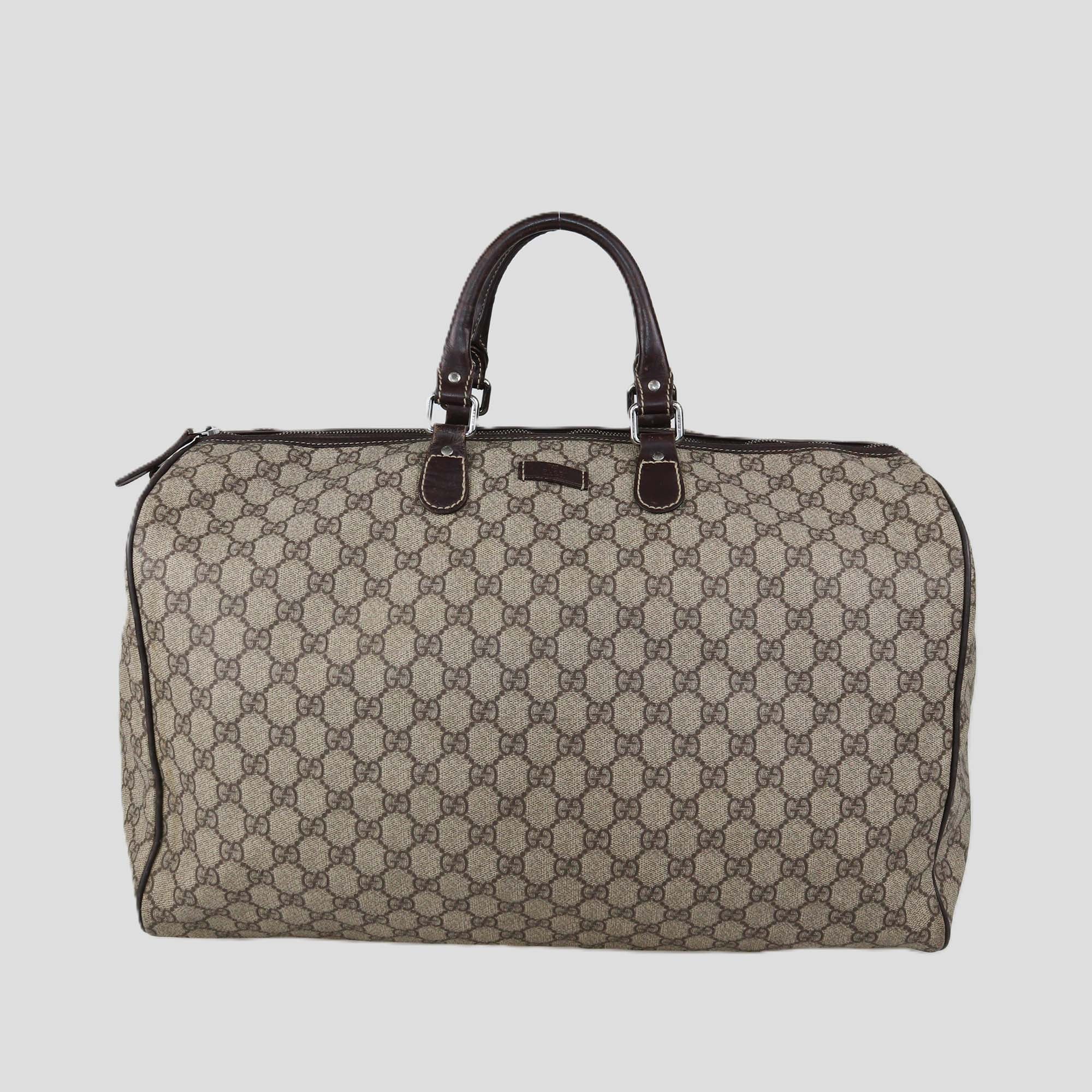 Gucci Dark Brown/Beige GG Supreme Canvas Duffle Bag