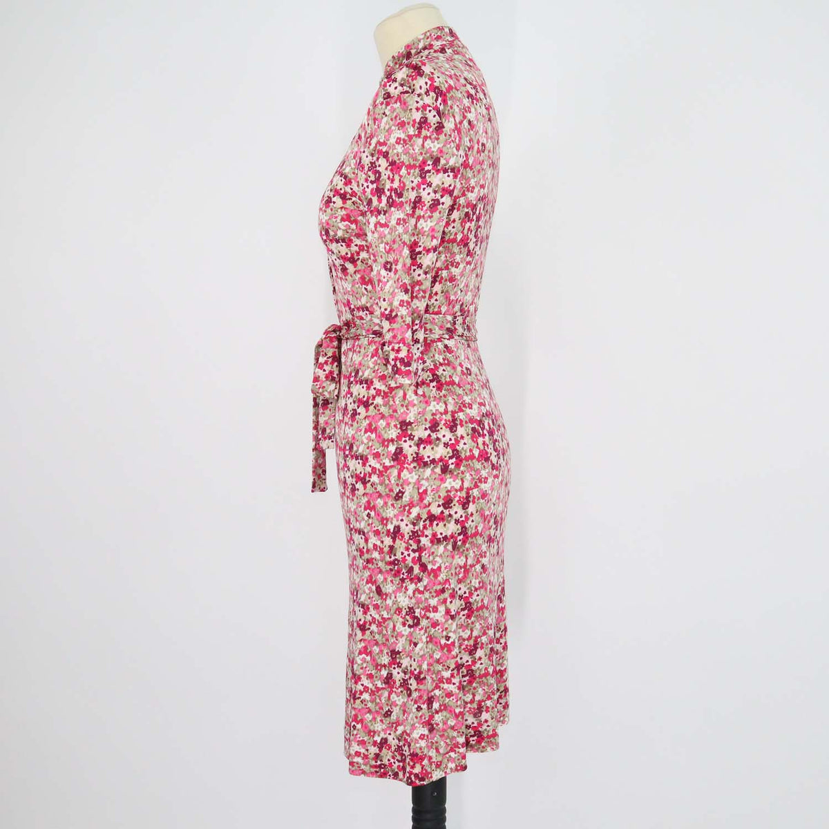 Tory Burch Pink Rayon Floral Print Half Sleeve Belted Midi Dress