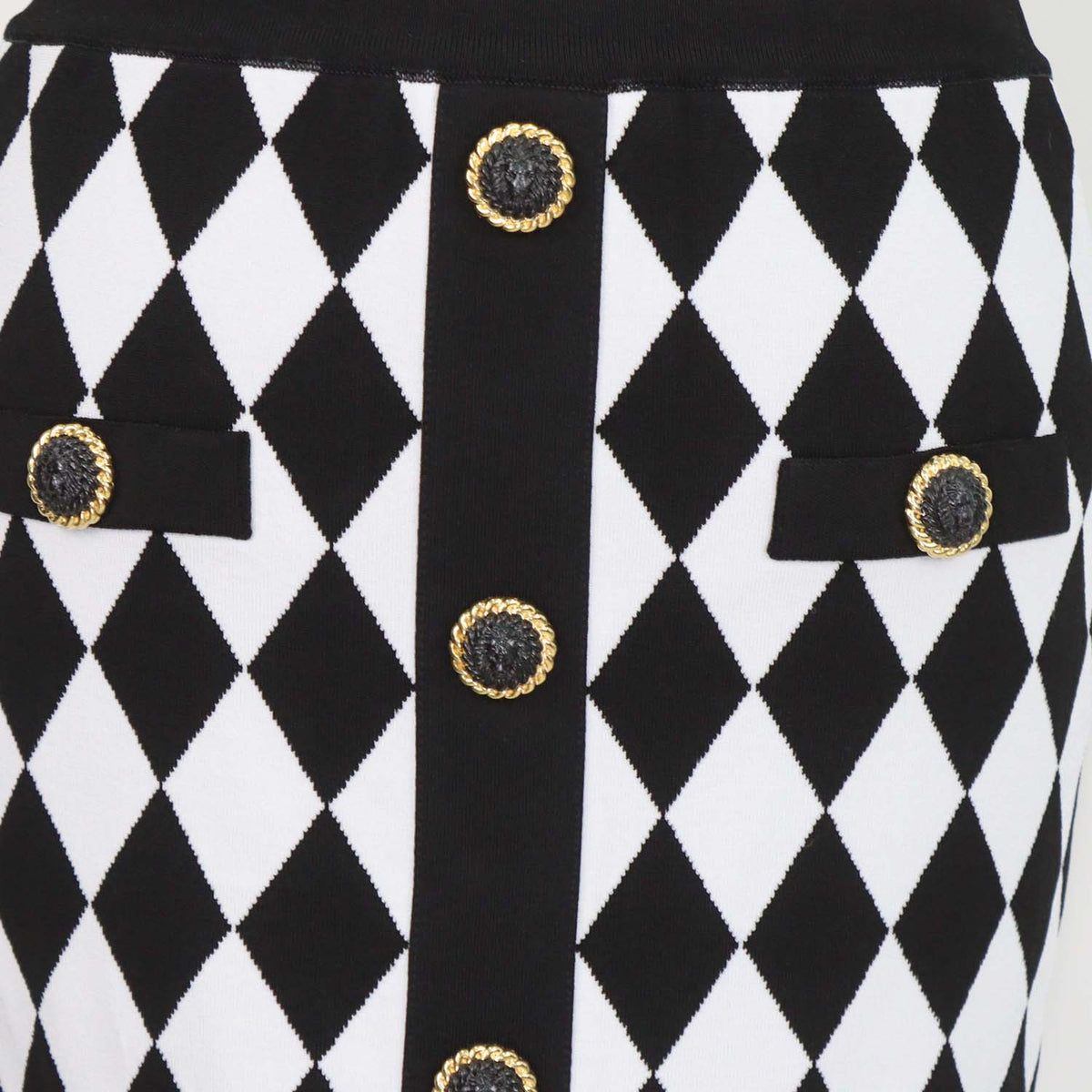 Balmain Black, White Blend Viscose Diamond Pattern Knit Mini Skirt