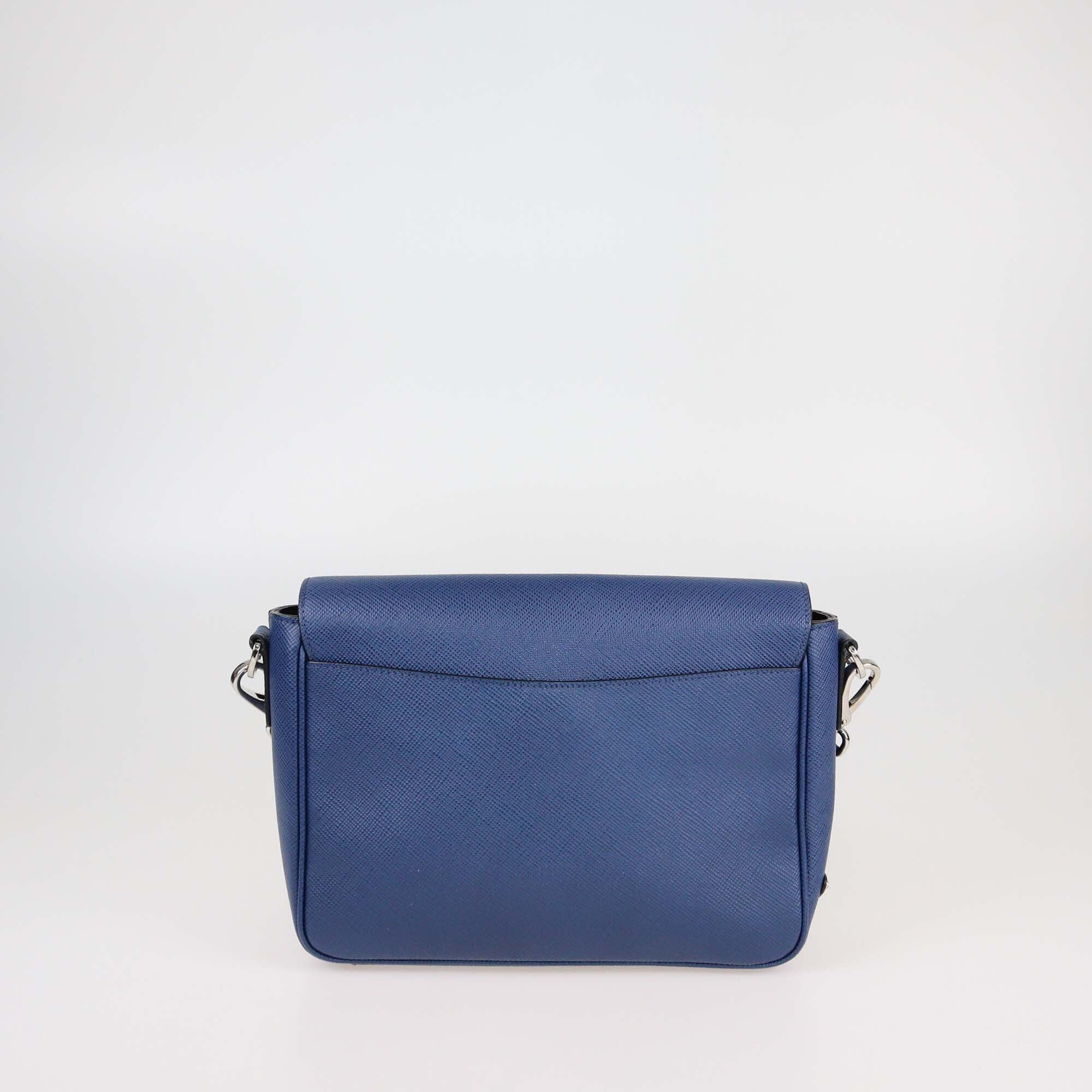 Prada Blue Saffiano Leather Logo Embossed Flap Crossbody Bag Mens Prada