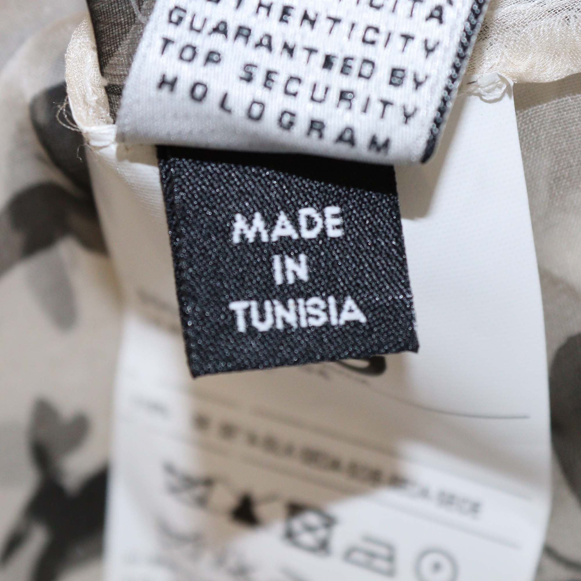 D&G Light Beige/Black Silk Butterfly Print Sheer Bow Detail Top