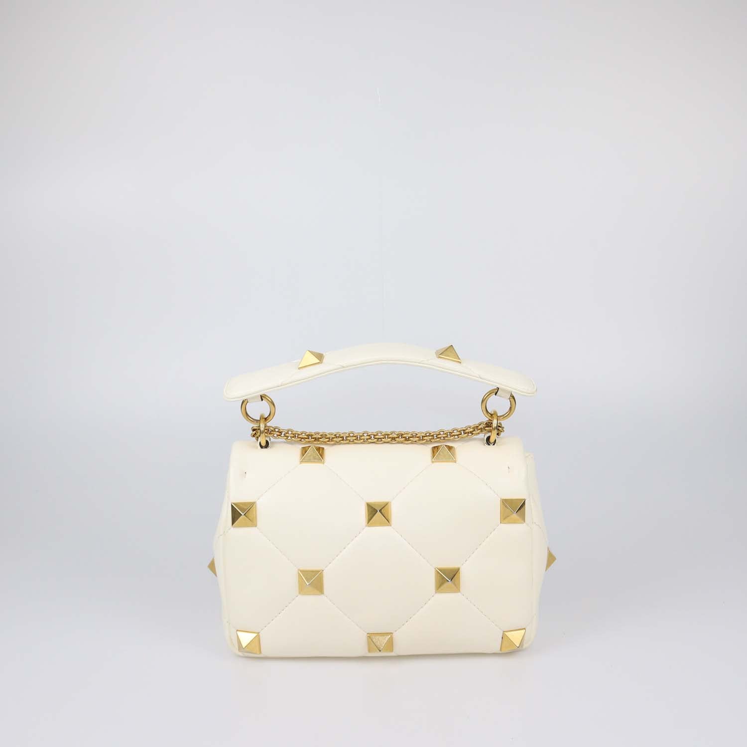 Valentino Off White Quilted Leather Medium Roman Stud Shoulder Bag