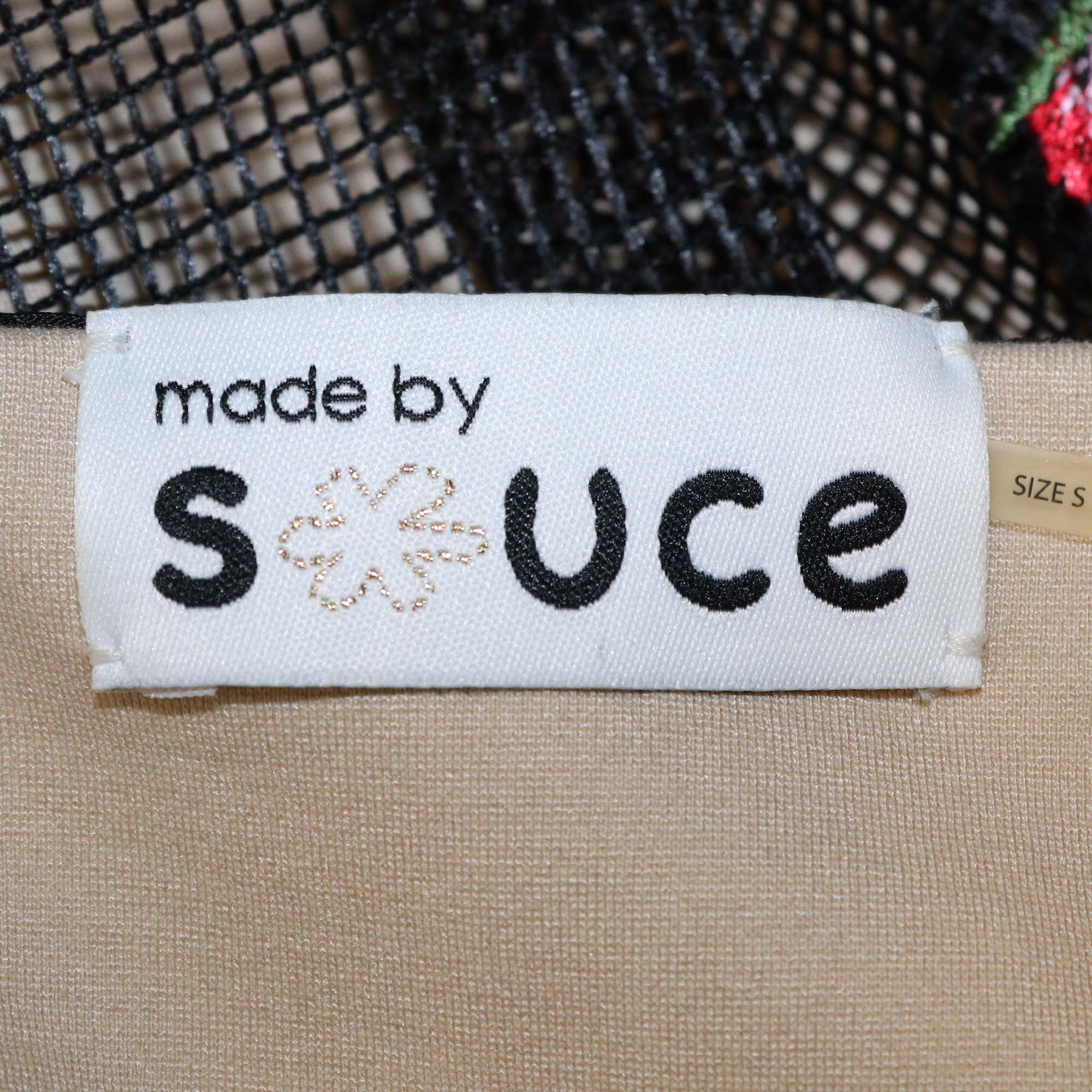 Sauce Black Mesh Floral Embroidered Sleeveless Crop Top