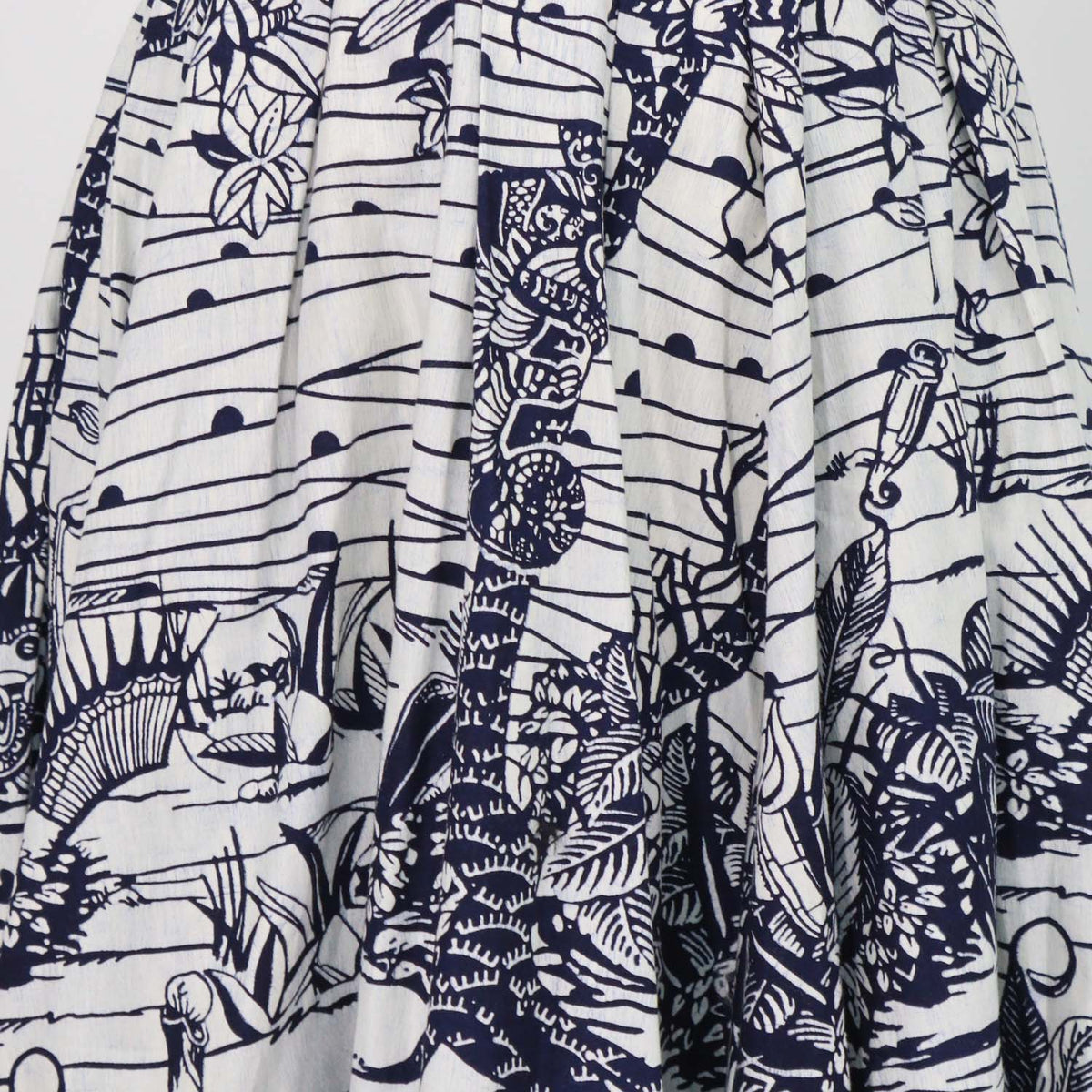 Christian Dior Navy Blue, Off White Cotton Printed Midi Skirt