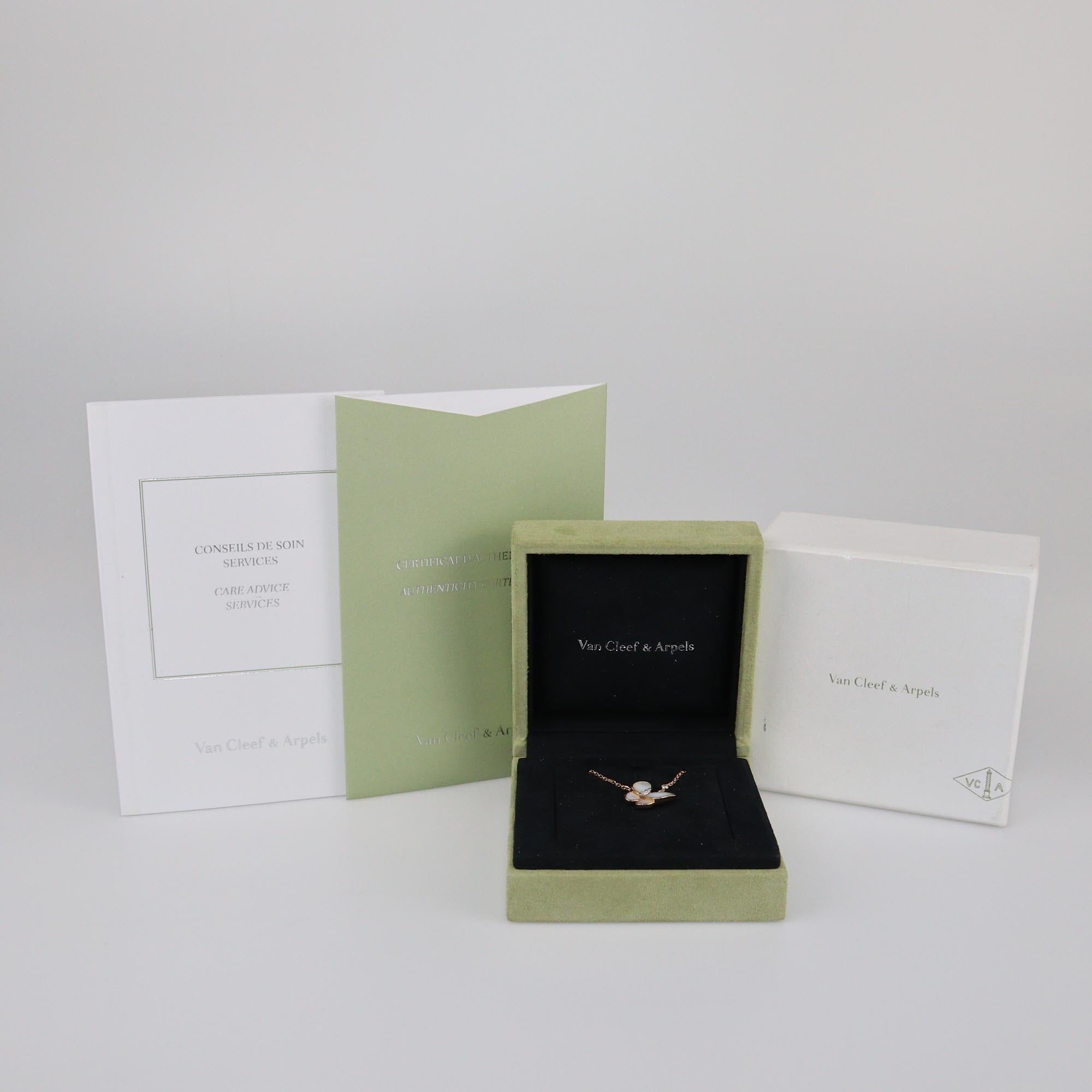 Van Cleef & Arpels Two Butterflies Mother of Pearl Diamond 18k Rose Gold Necklace Womens Van Cleef & Arpels