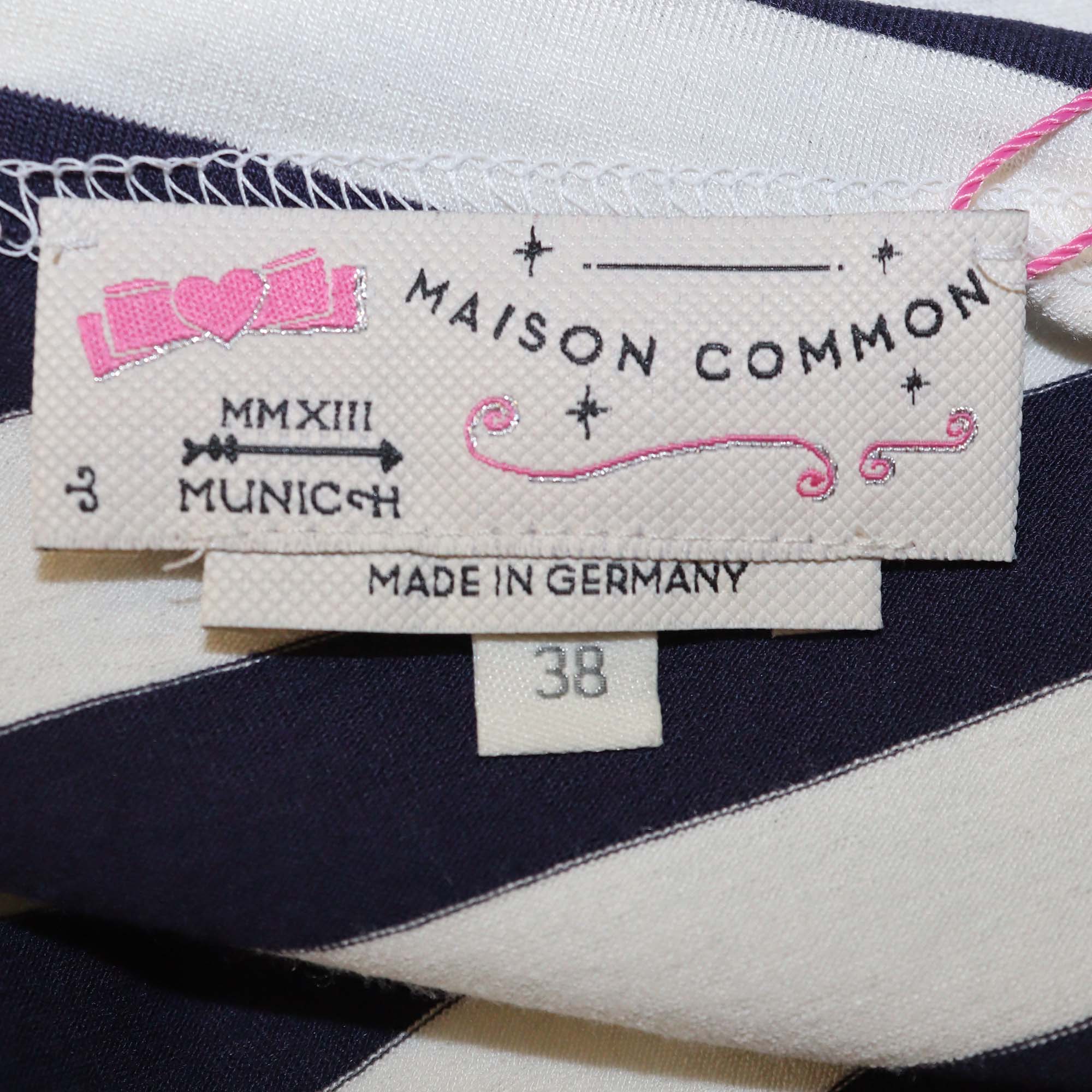 Maison Common White/Navy Blue Stripe Ruched Tee One Shoulder Top