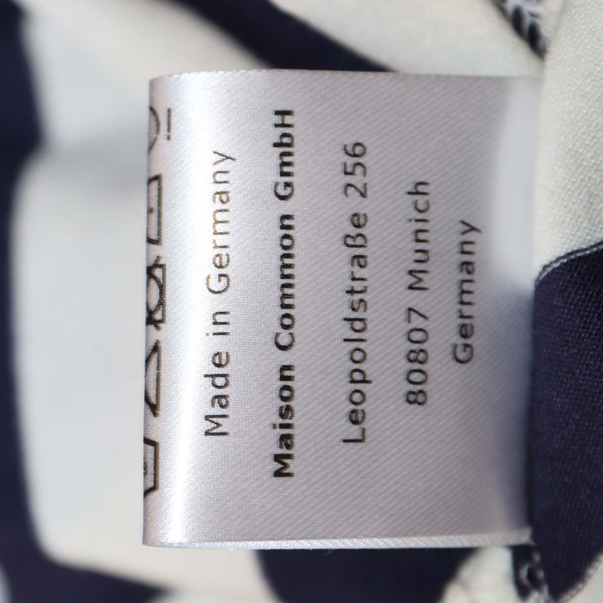 Maison Common White/Navy Blue Stripe Ruched Tee One Shoulder Top