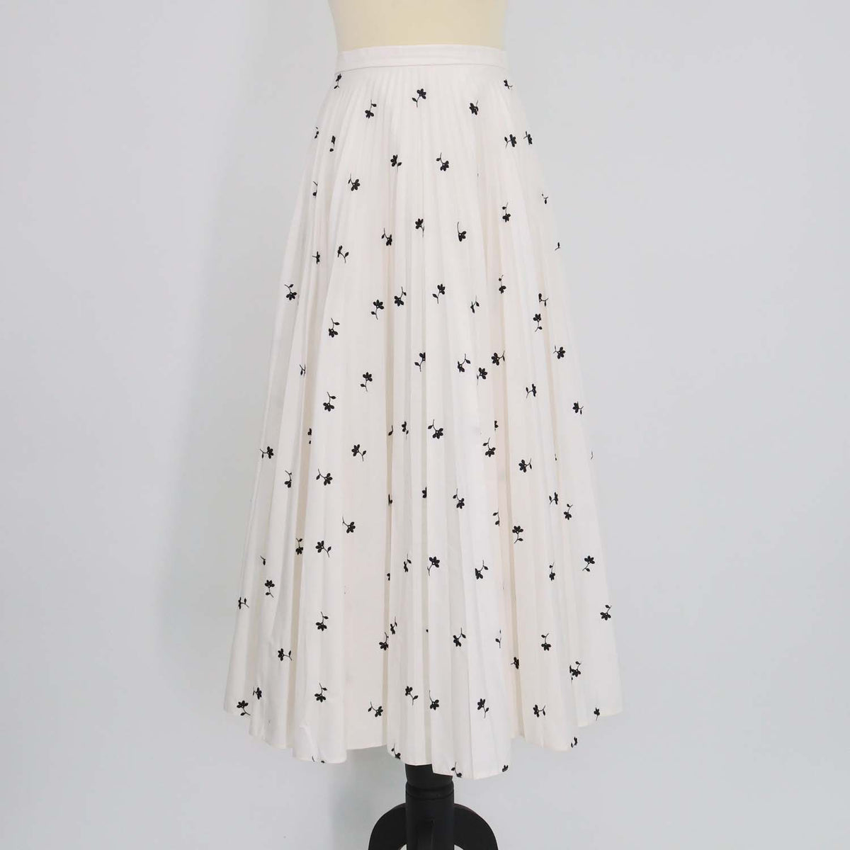 Erdem White Blend Polyester Floral Embroidered Pleated Nesrine Midi Skirt