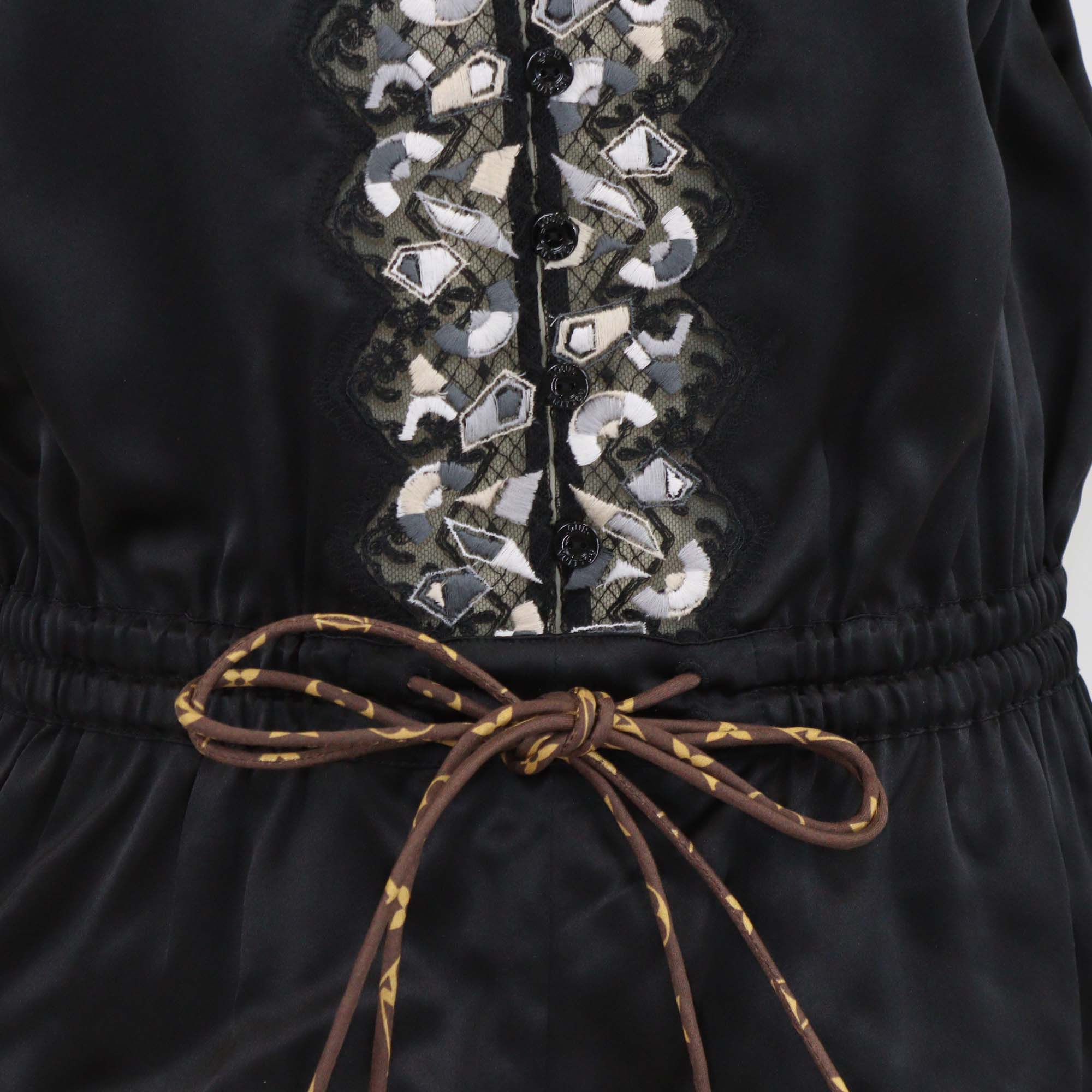 Louis Vuitton Black Silk Lace Trimmed Embroidered Sleeveless Blouse