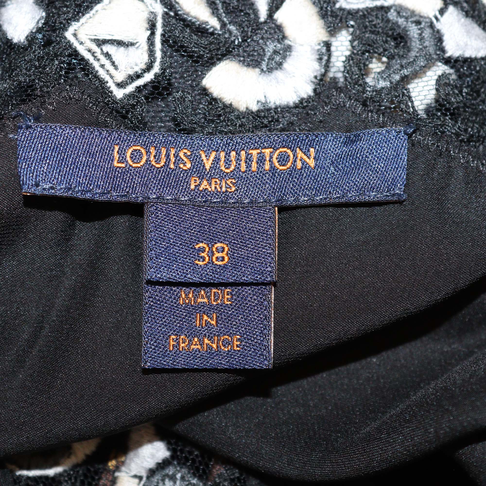 Louis Vuitton Black Silk Lace Trimmed Embroidered Sleeveless Blouse