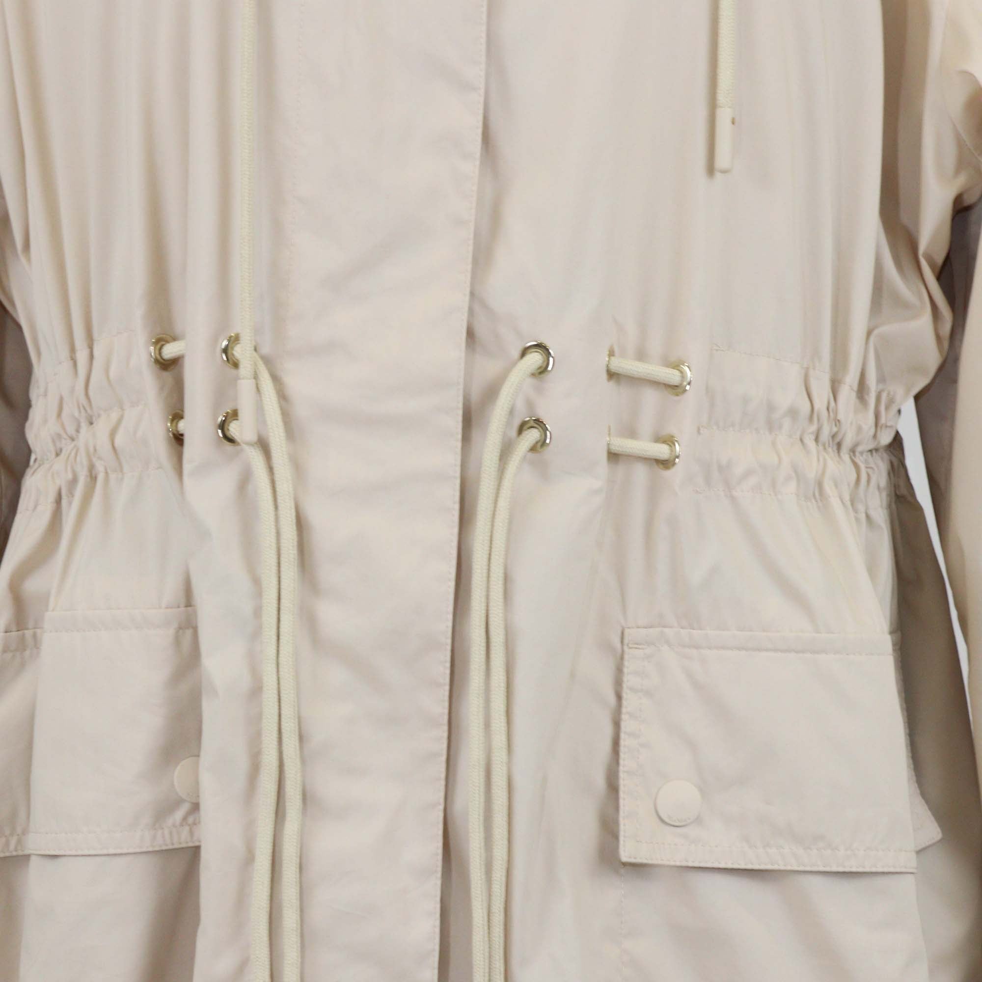 Max Mara Beige Blend Cotton & Nylon Drawstring Zip Raincoat
