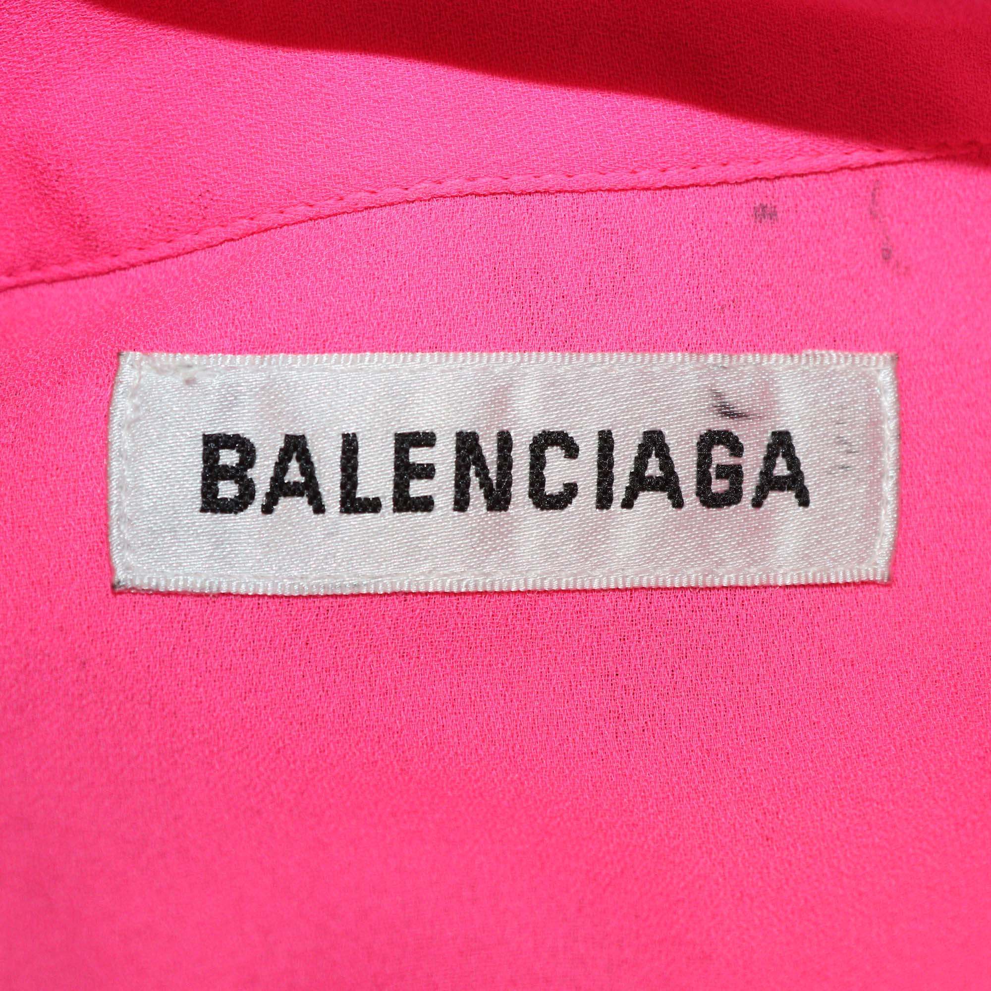 Balenciaga Pink Graffiti Pleated Neck Tie Mini Dress
