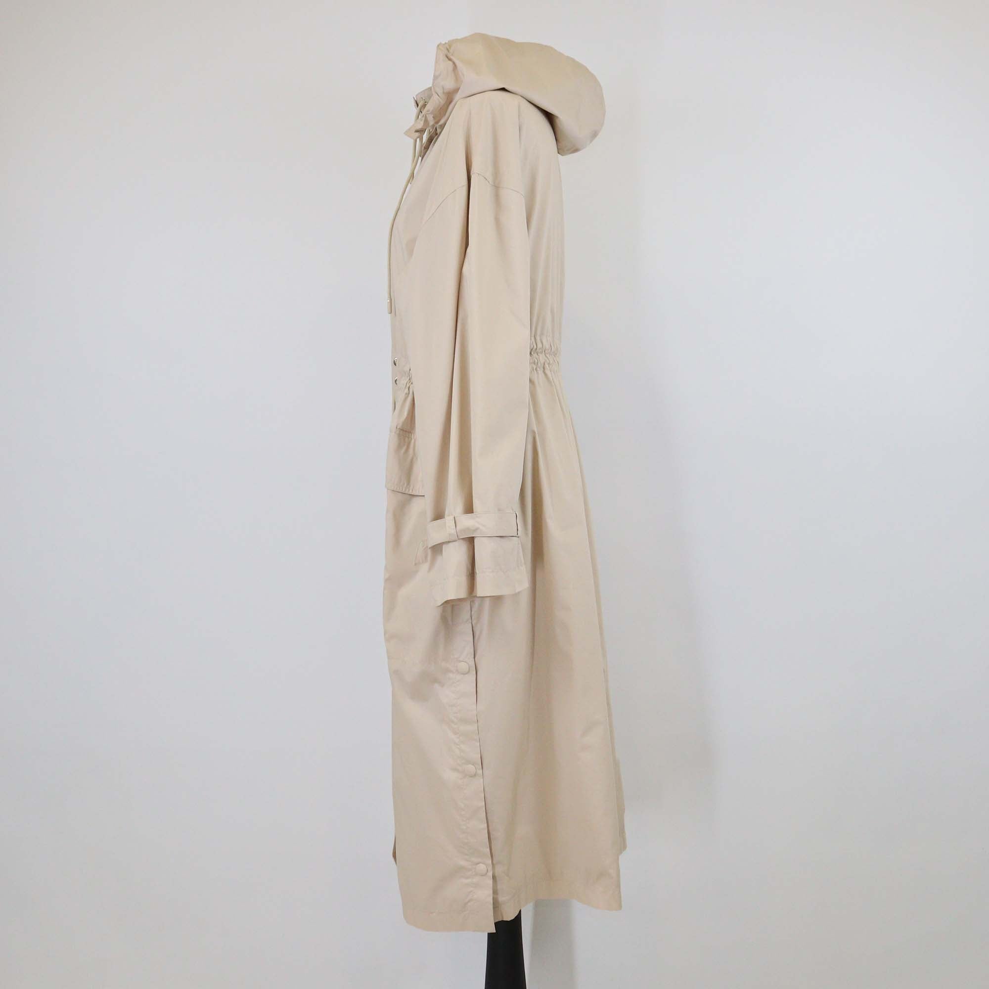 Max Mara Beige Blend Cotton & Nylon Drawstring Zip Raincoat