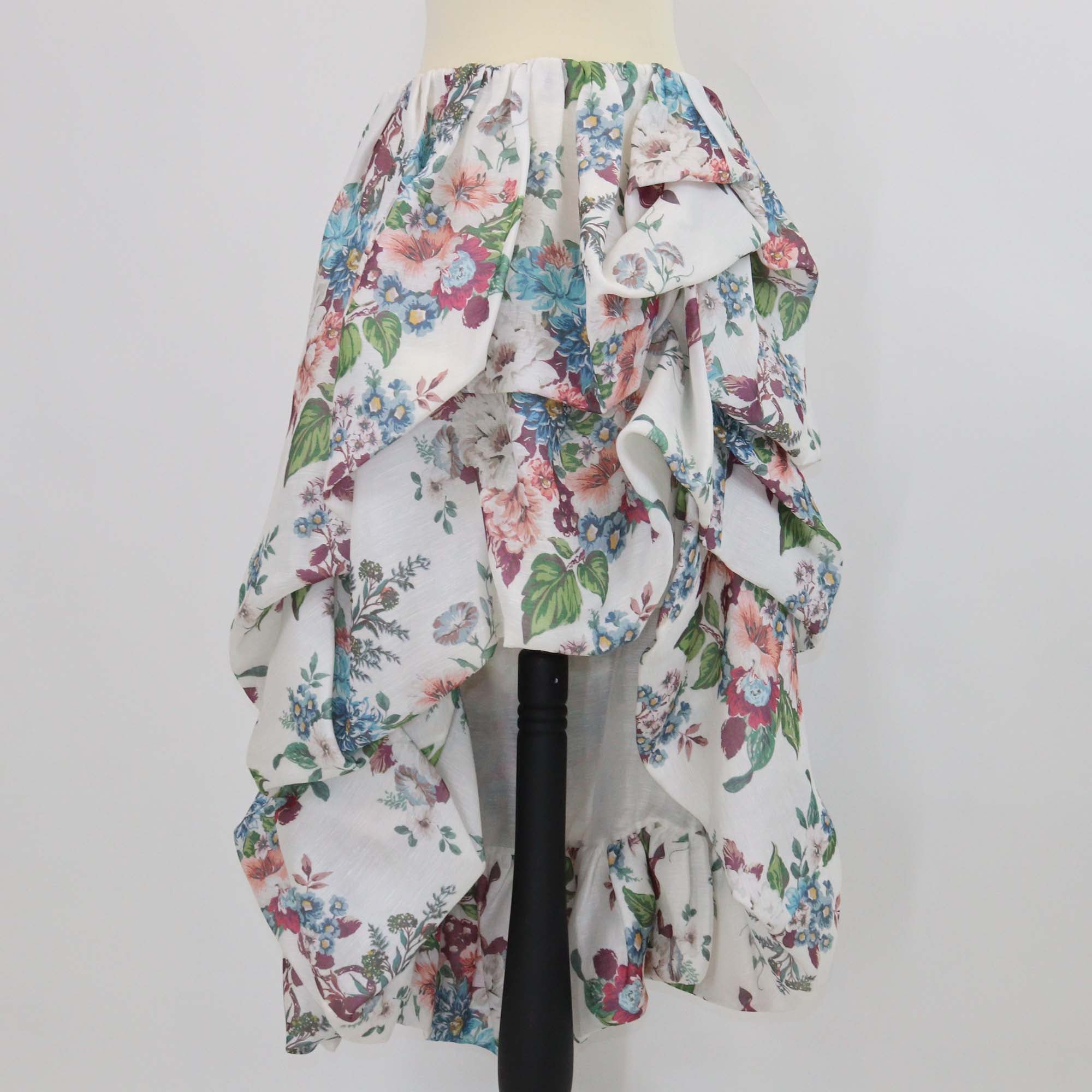 Zimmermann Off White/Multicolor Linen and Silk Floral Print Matchmaker Draped Midi Skirt