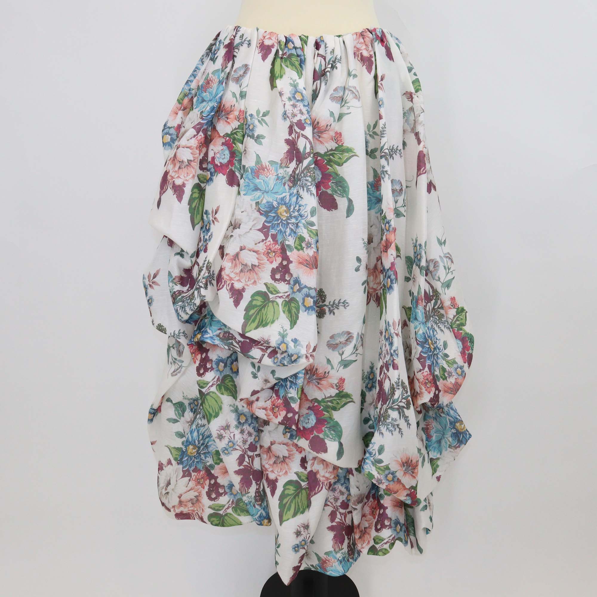 Zimmermann Off White/Multicolor Linen and Silk Floral Print Matchmaker Draped Midi Skirt