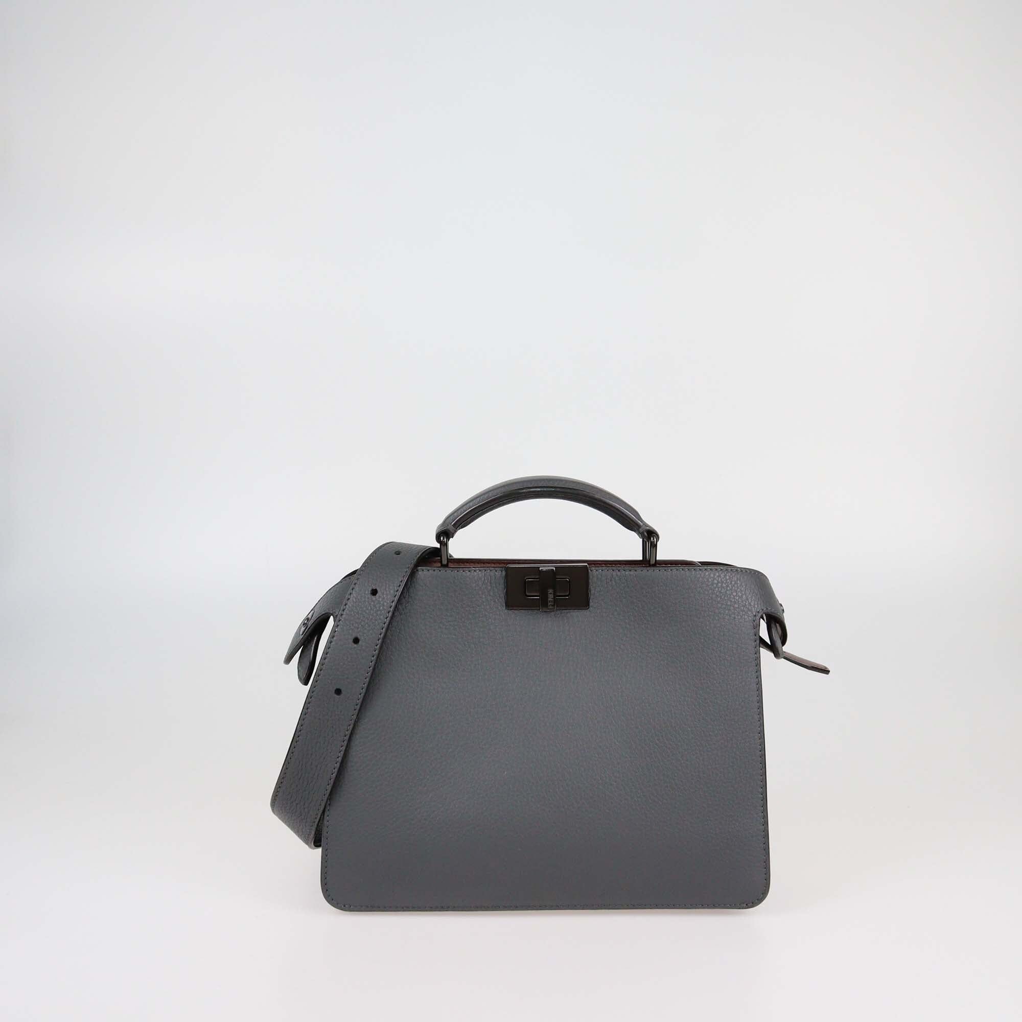 Fendi Dark Grey Leather Mini Peekaboo IseeU Top Handle Bag Mens Fendi
