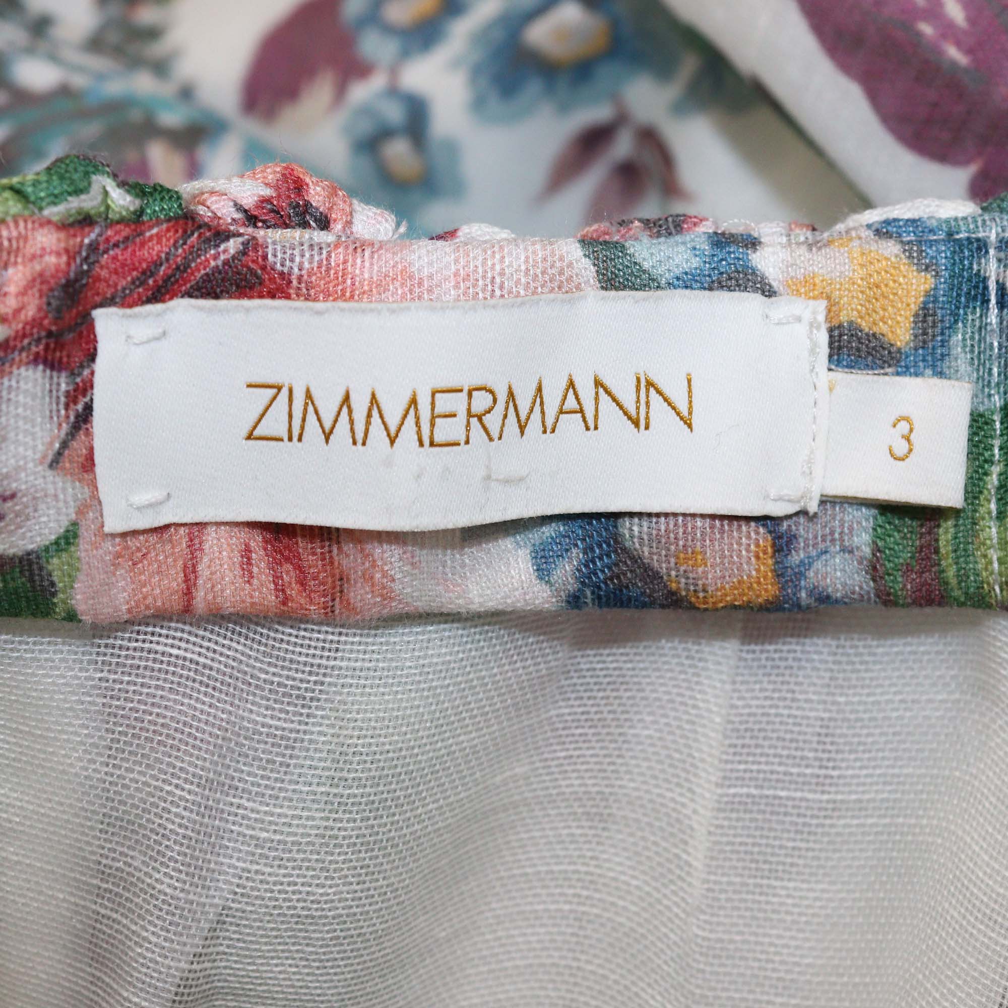 Zimmermann Off White/Multicolor Linen and Silk Floral Print Matchmaker Draped Midi Skirt